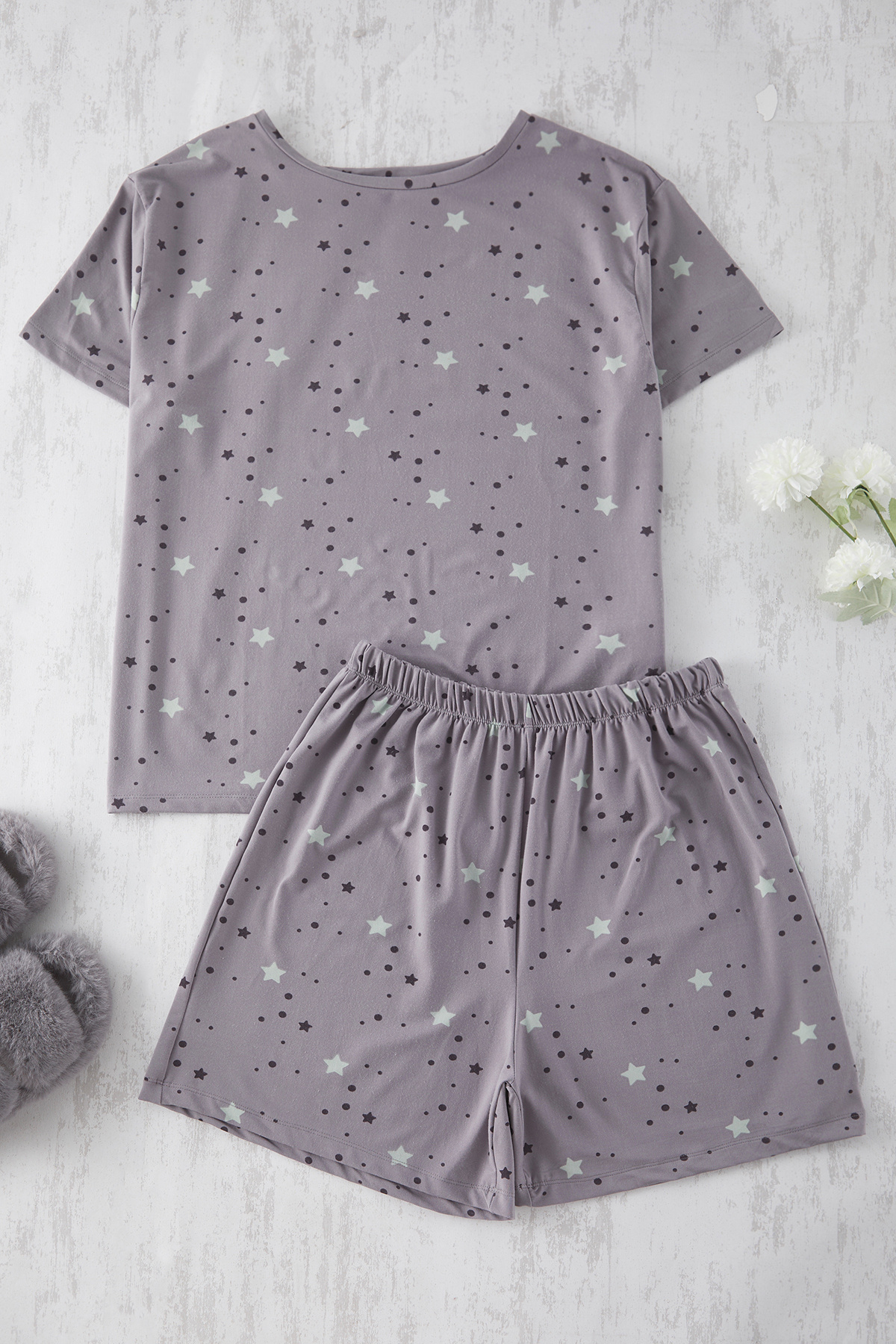Trendyol Curve-Set de pijamale tricotate Milan cu model de stele gri TBBSS25AI00060 6