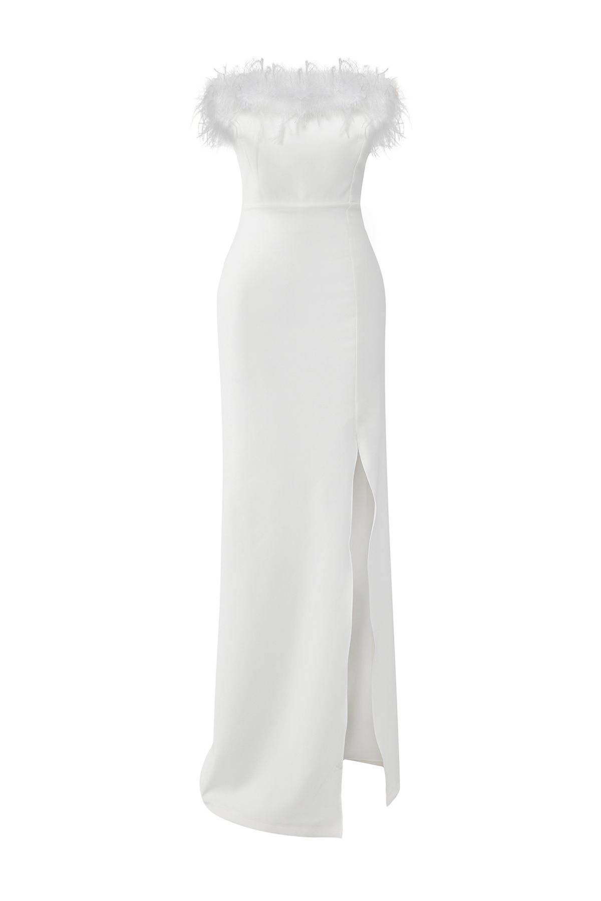 Trendyol Collection-Weißes, figurbetontes, gefüttertes, langes Abendkleid für die Hochzeit/Hochzeit, Abschlusskleid TPRSS22AE0095 6