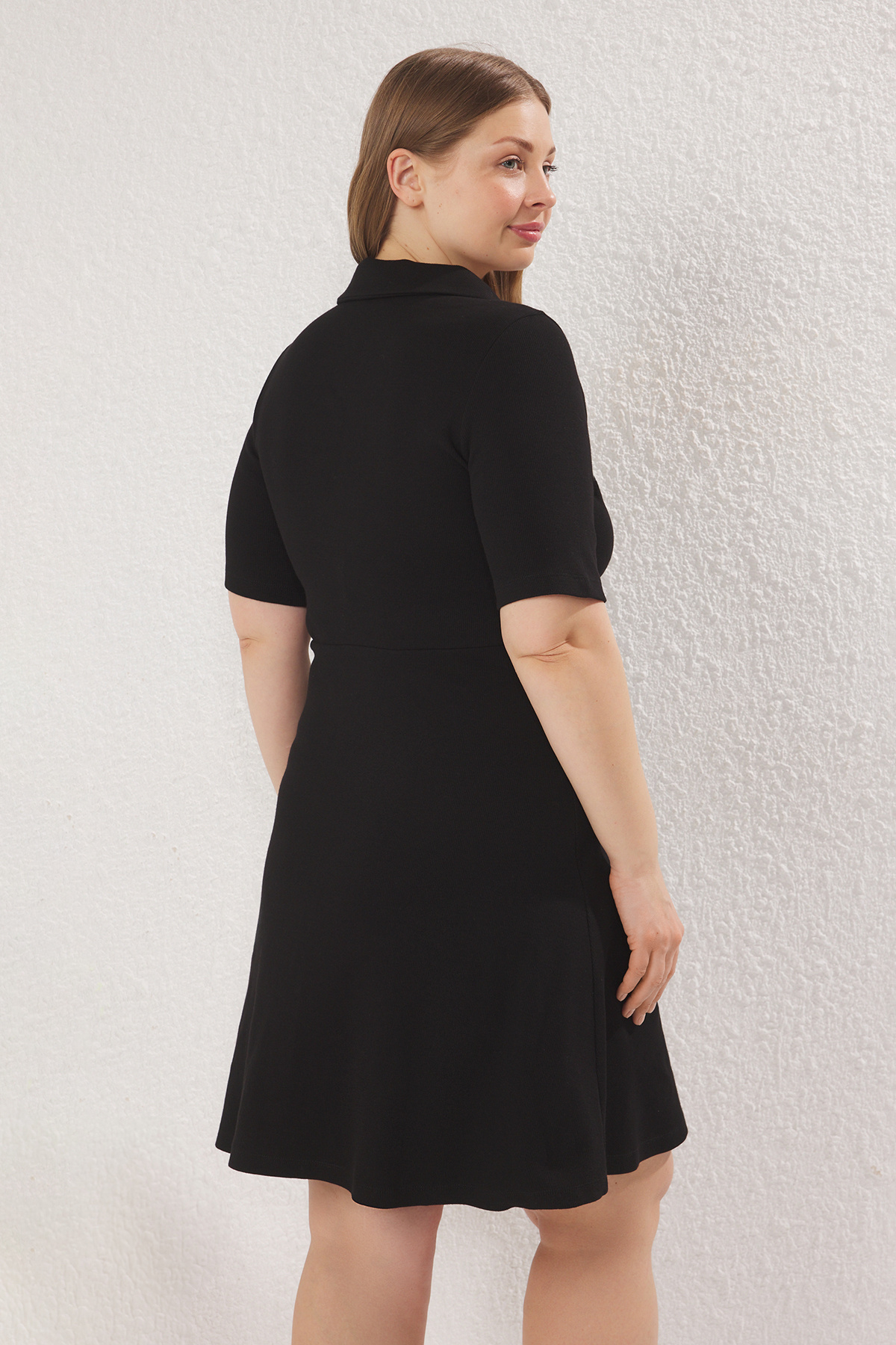 Trendyol Curve-Plus Size Black Polo Neck Button A-Line Camisole Dress - Tbbss25Ah00189 4