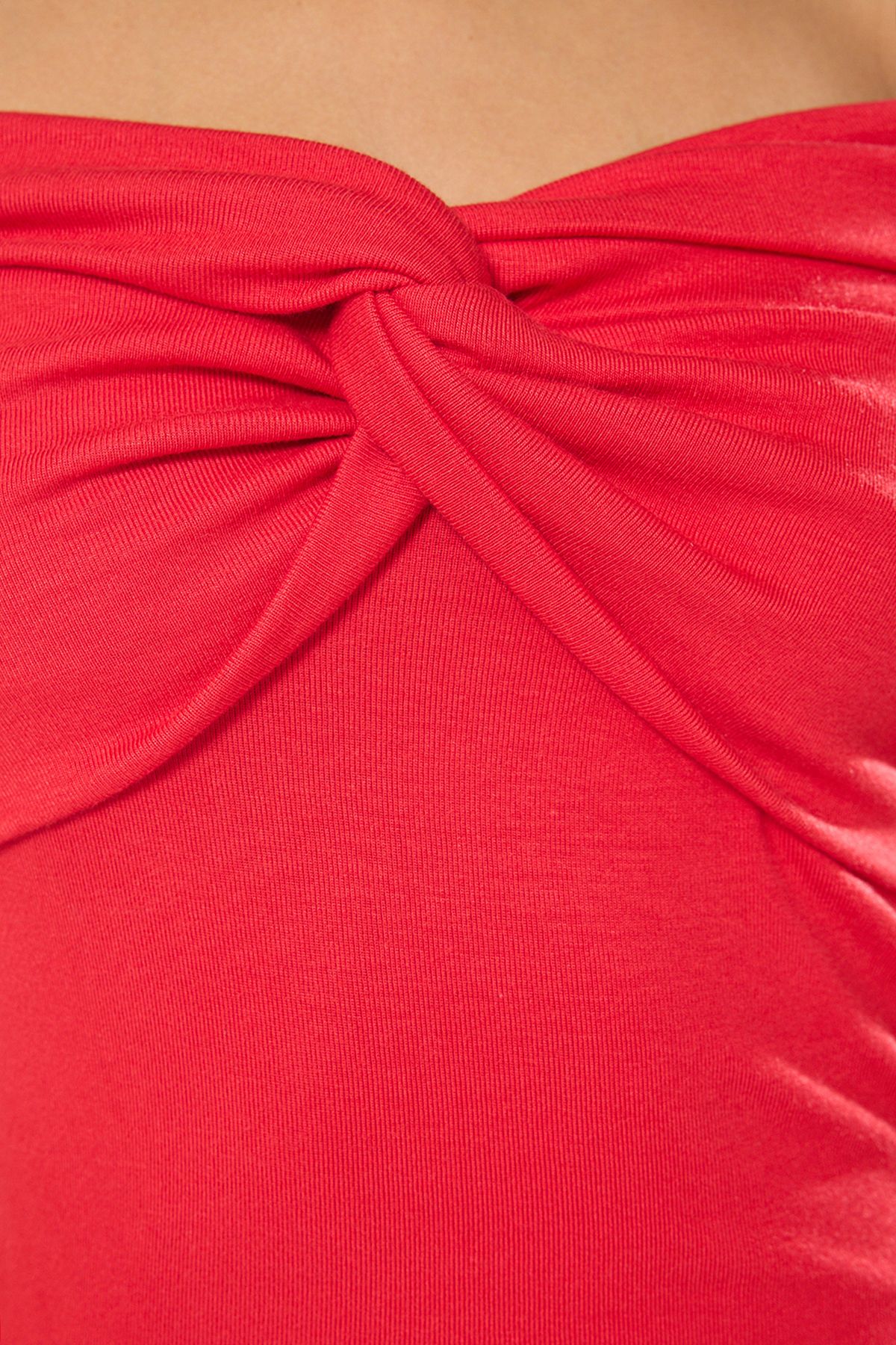 Trendyol Collection-Red Carmen Collar Knot Detail Fitted/Body Fitted Knitted Blouse Twoss25Bz00369 3