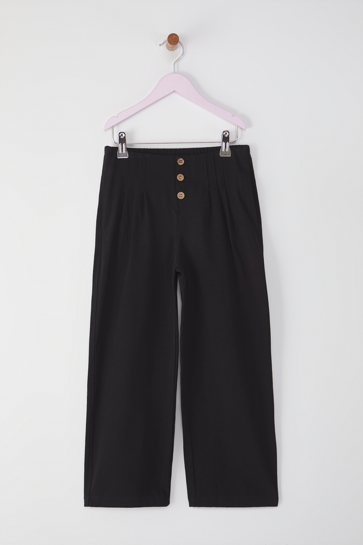 Trendyolmilla Kids Siyah Kız Çocuk %100 Pamuk Basic Lastikli Wide Leg Örme Pantolon TKDSS25PL00003