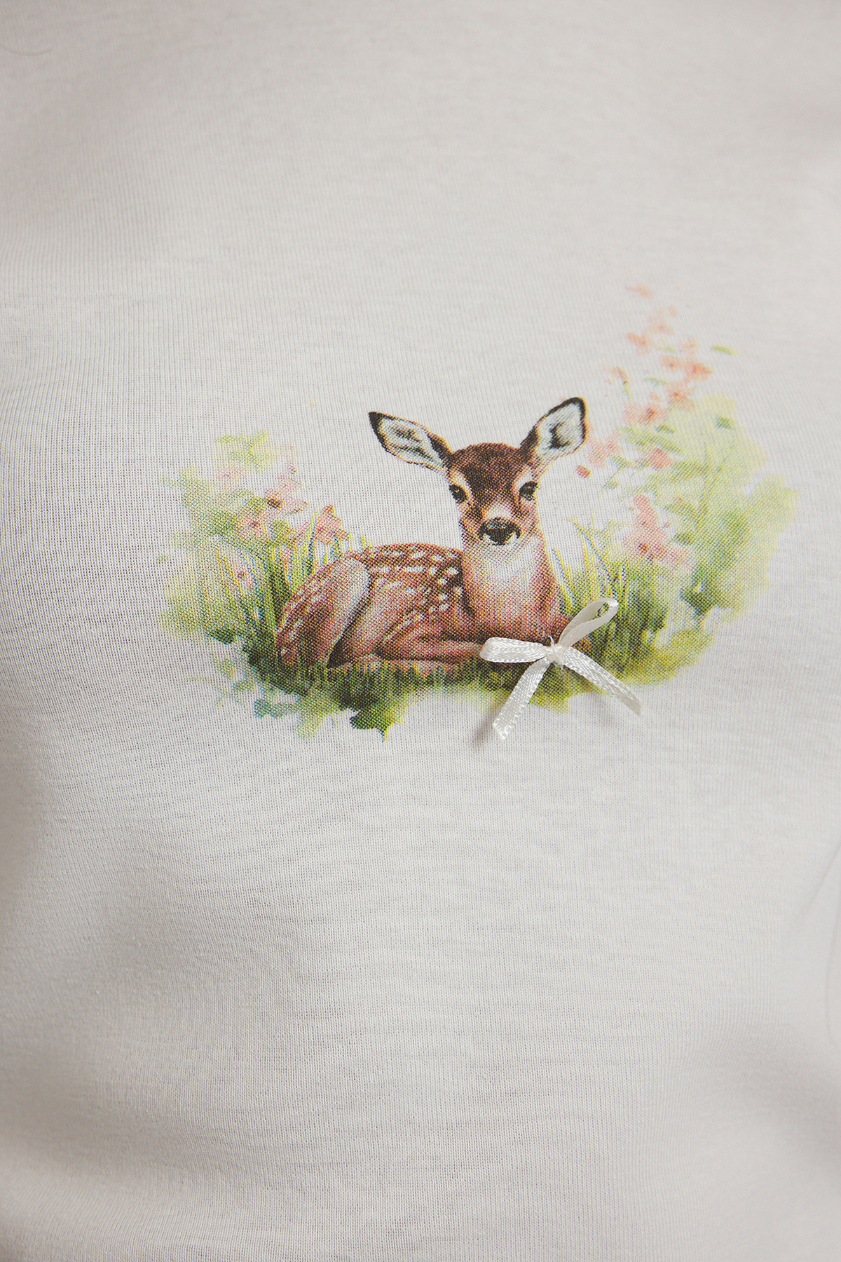 Trendyolmilla  Ekru Geyik Baskılı Fitted/Vücuda Oturan Örme T-Shirt TWOSS25TS00095 - Görsel 3