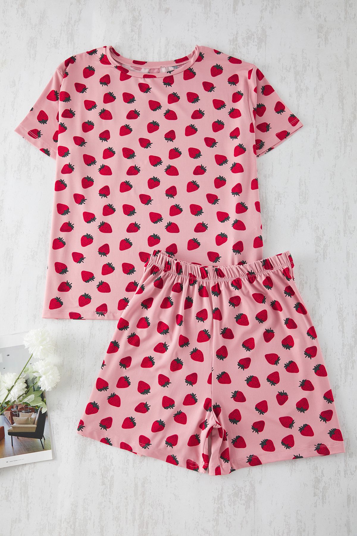 Trendyol Curve-Pink Strawberry Pattern Soft Button Milan Knitted Pajamas Set Tbbss25Ai00060 7