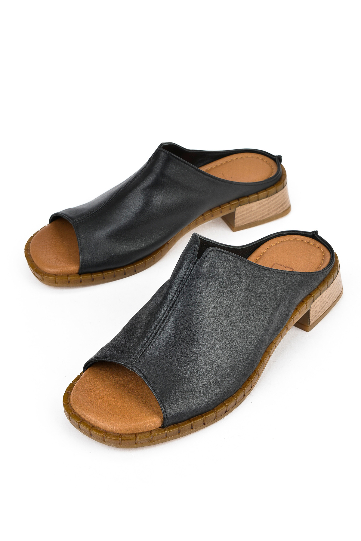 Ziya-Women's Genuine Leather Heeled Slippers 1511047 Z022 Black 5