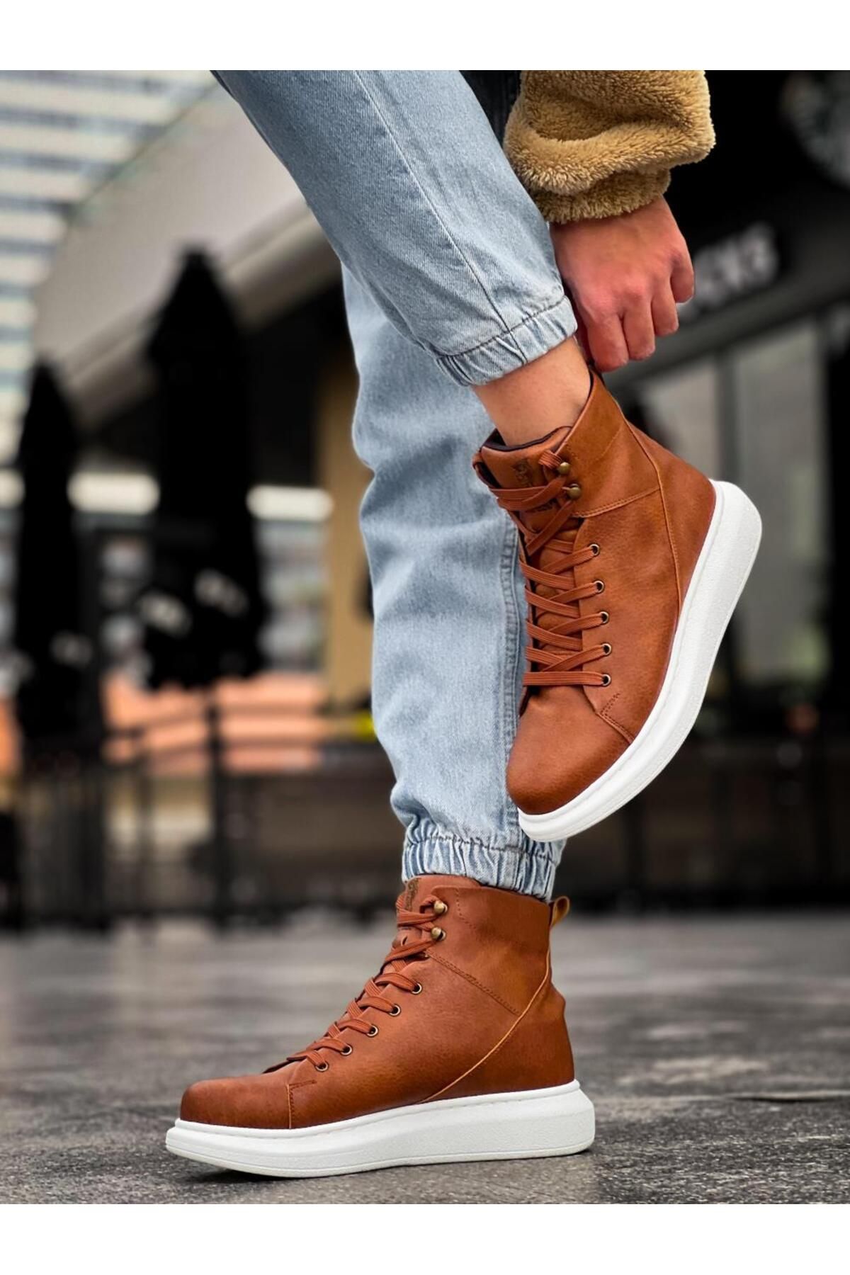 MR RZN STORE-High-Top Shoes - Tan 1