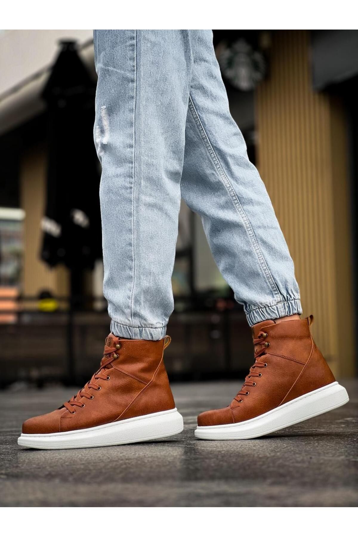 MR RZN STORE-High-Top Shoes - Tan 4