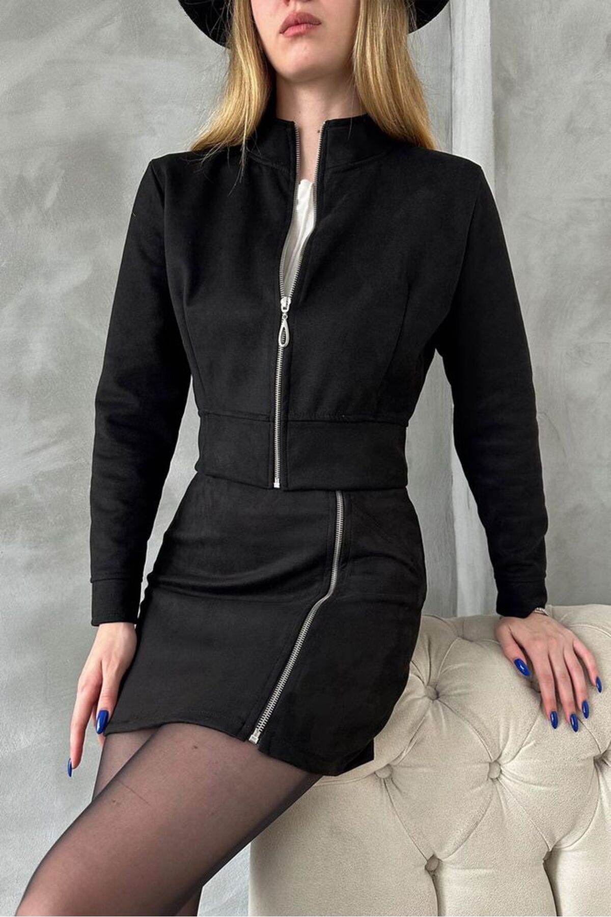 VERYMODA Süet Crop Mont - Siyah | | F1551 görsel 4