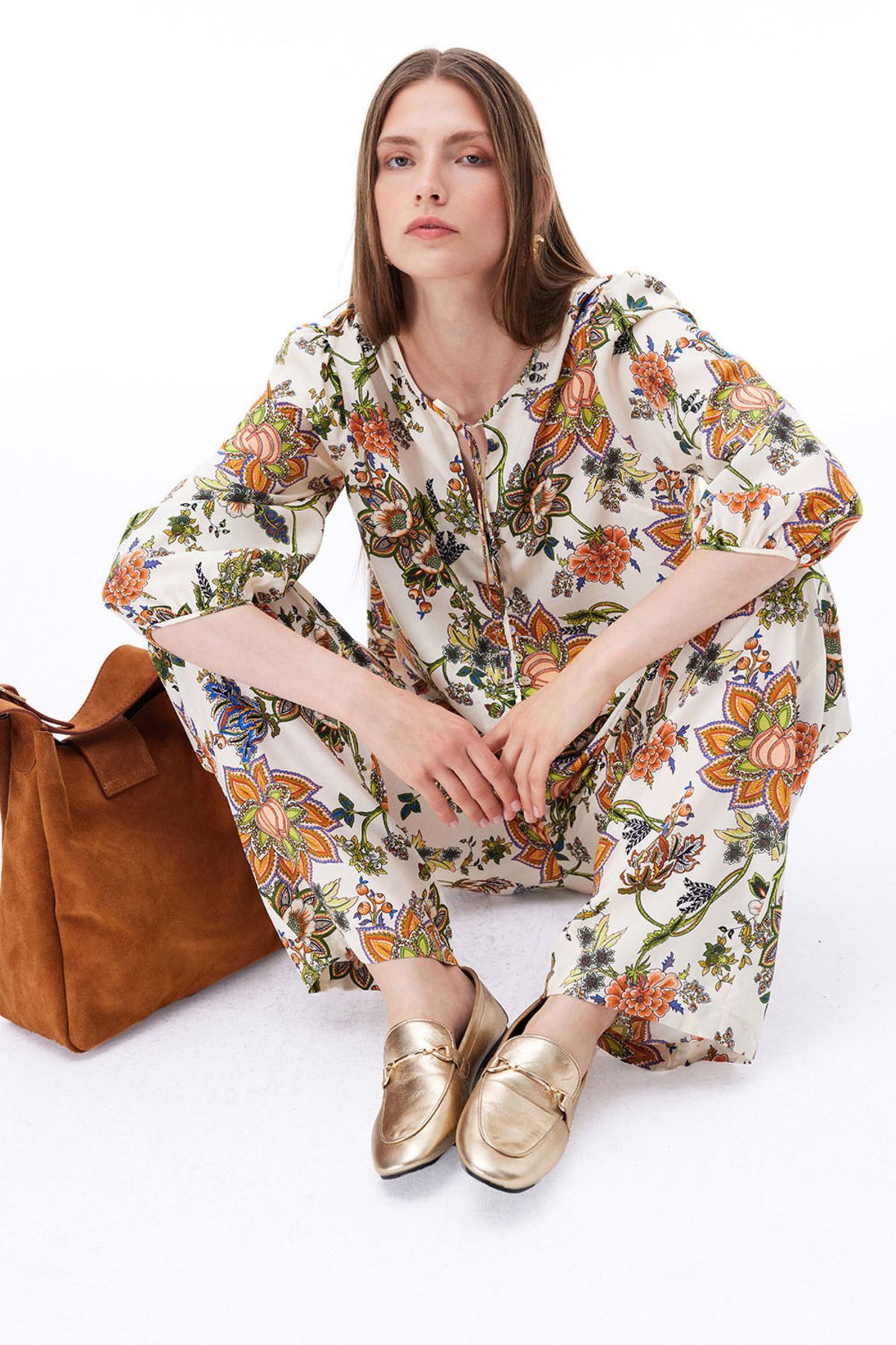 Perspective-Sahras Comfortable Fit Flower Pattern Long Length Multicolor Trousers 3
