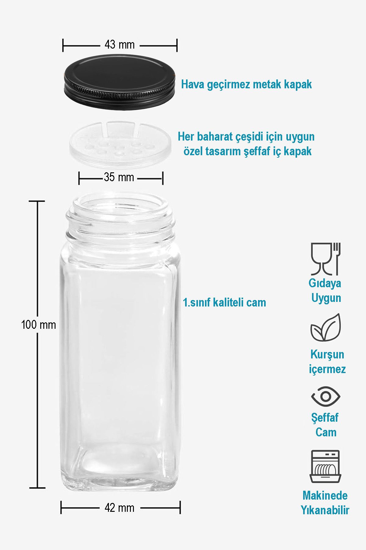 EVLE-Set of 3 Glass Spice Jars with Black Lid and Label Spice Jars 6