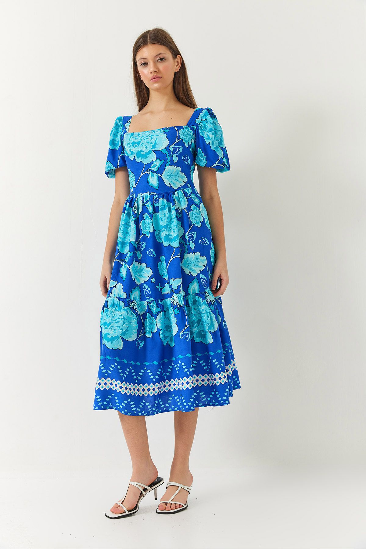 Bianco Lucci-Rochie de damă, cu mâneci pepene verde, cu decolteu pătrat, cu imprimeu Tericoton 60261412 4