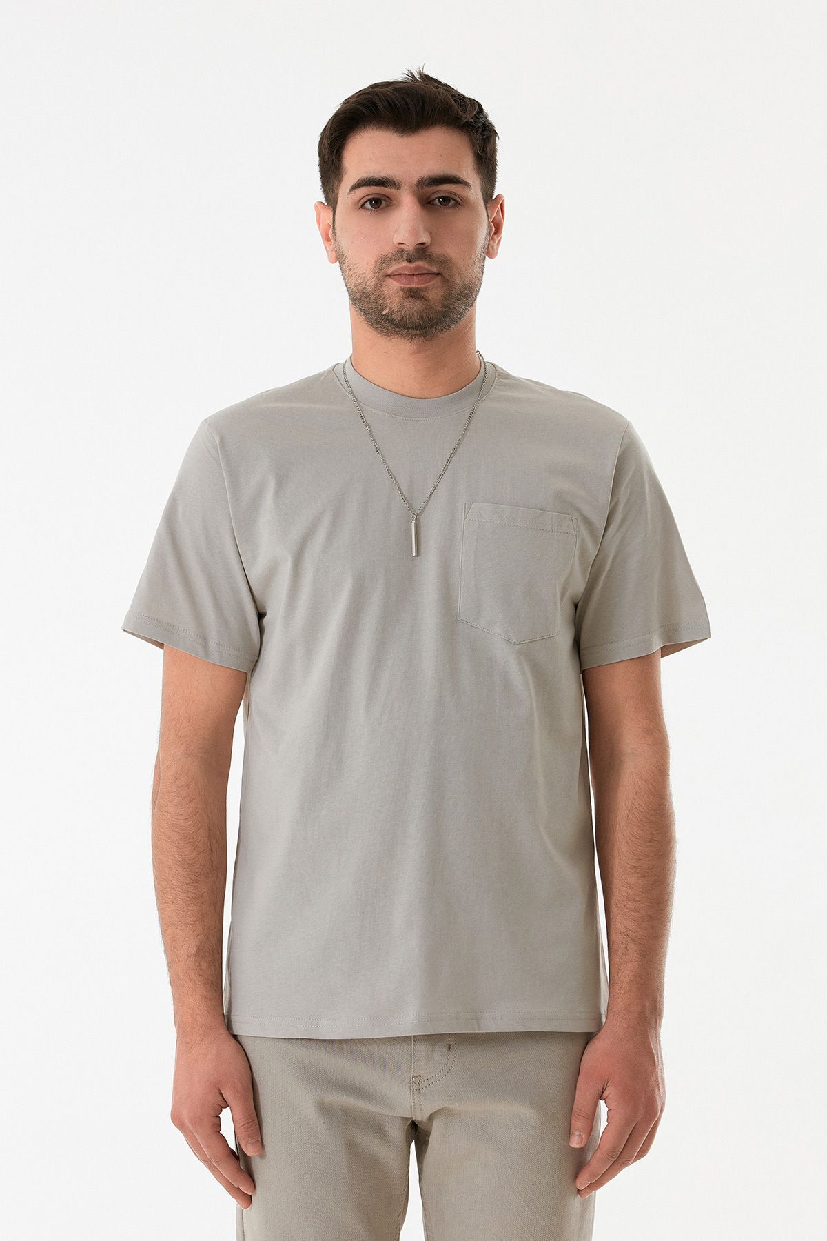 Fulla Moda-Pocket Neck Detail Crew Neck T-Shirt 6