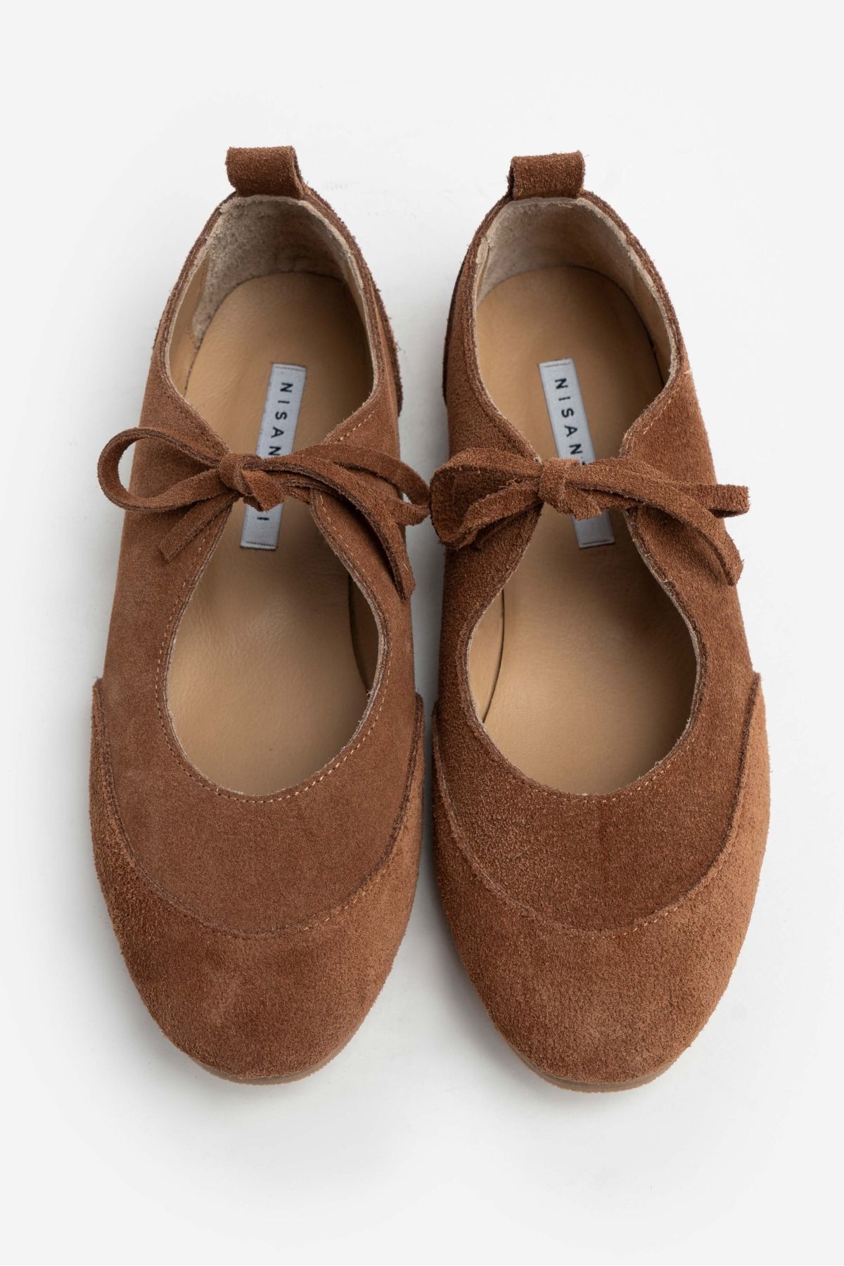 NİŞANTAŞI SHOES-Tokyo Tan Genuine Suede Single Strap Flat Sole Women's Ballerinas 5