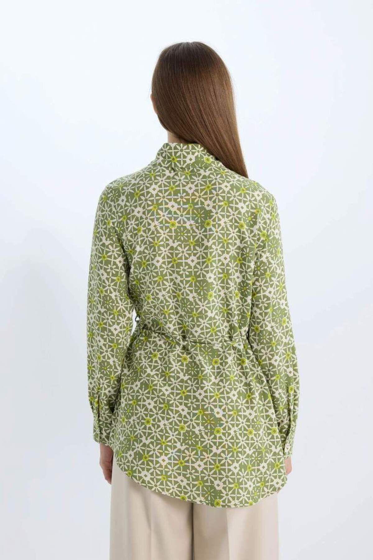 DeFacto-New Season Regular Fit Patterned Belted Long Sleeve Shirt Tunic 7