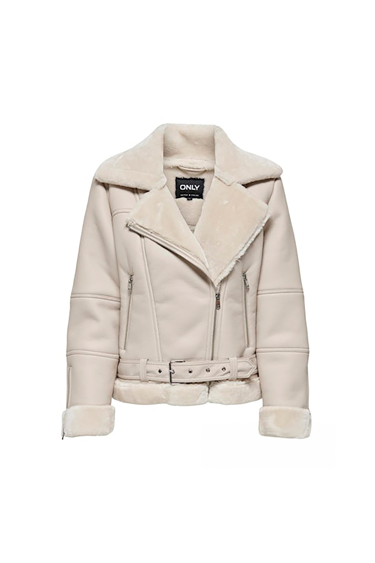 ONLY  Kürk Detaylı Kemerli Ekru Kadın Mont 15260002 - Görsel 4