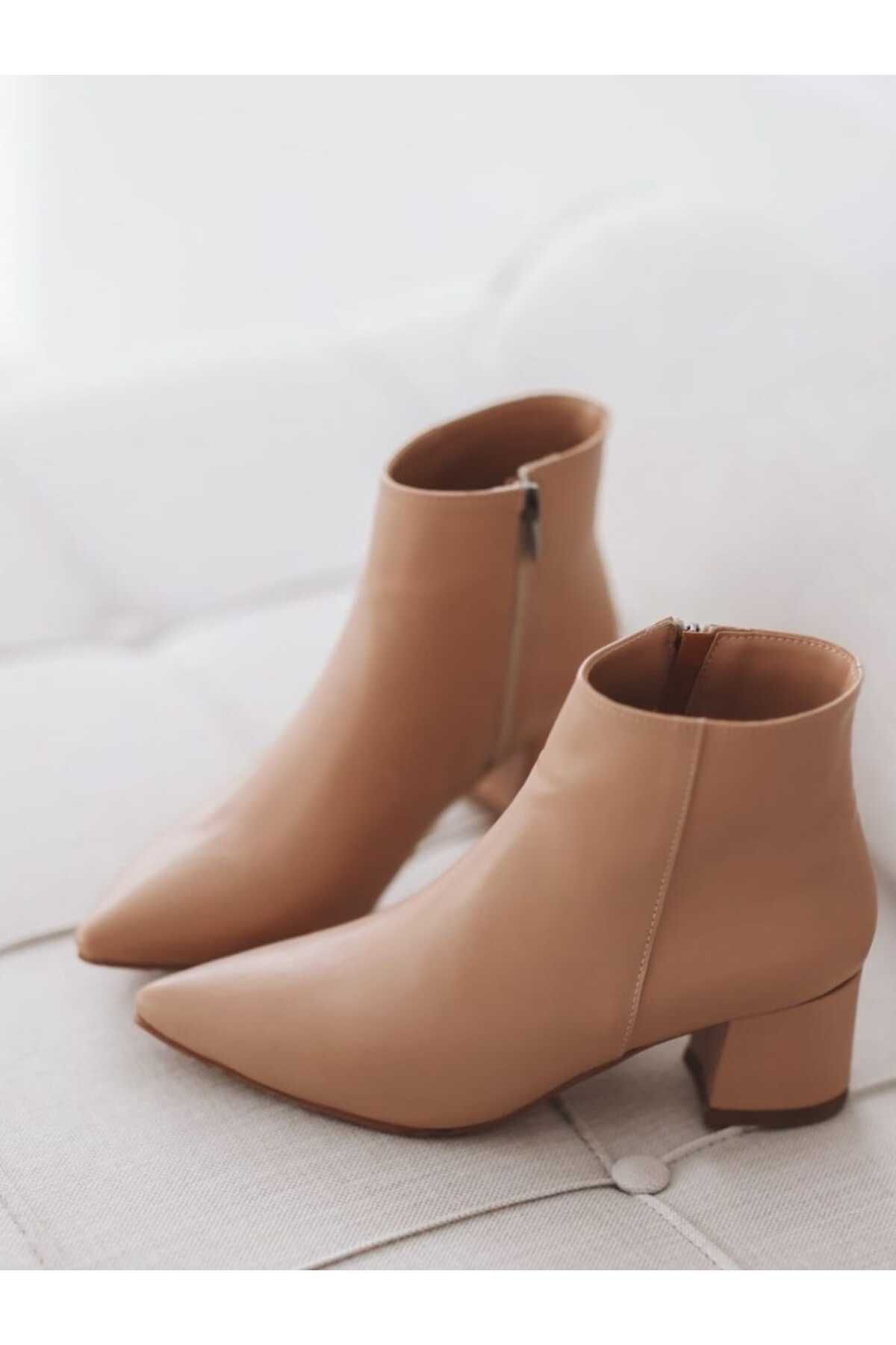 POTEEN-Beige Bare Short Heel Zippered Boots 1