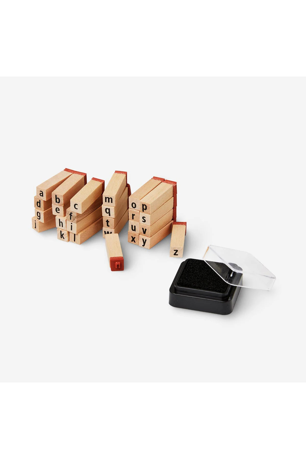 SHIVA Gift&More Ahşap Harfli Damga Seti Alfabe Kırmızı ve Siyah mürekkepli 10 cm