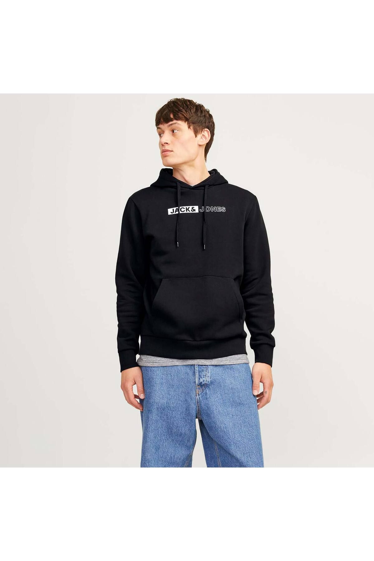 Jack & Jones Hanorac Negru Pentru Bărbați - Logo Corp ( 12233599 -b) Masculin - S