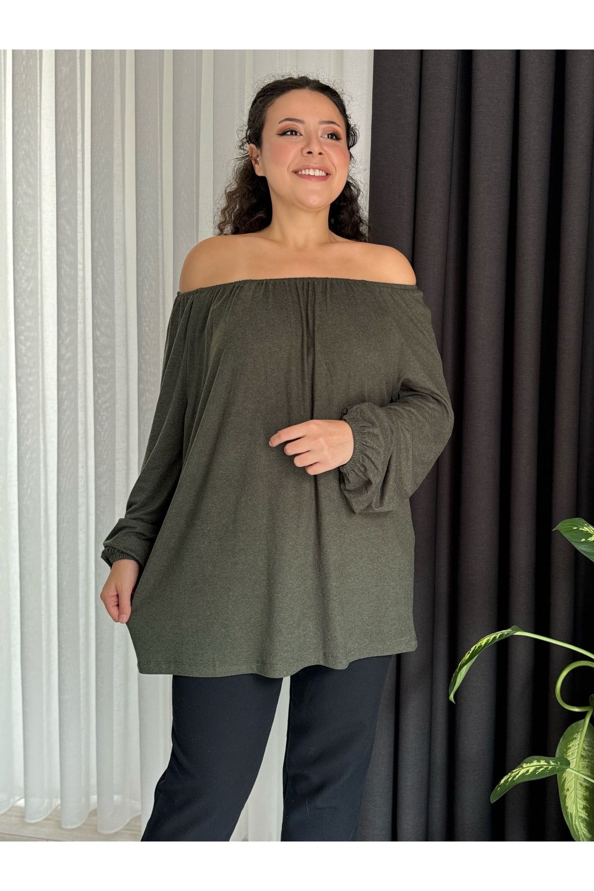 LİKRA-Women's Large Size Madonna Collar Wool Viskose Bluz 3
