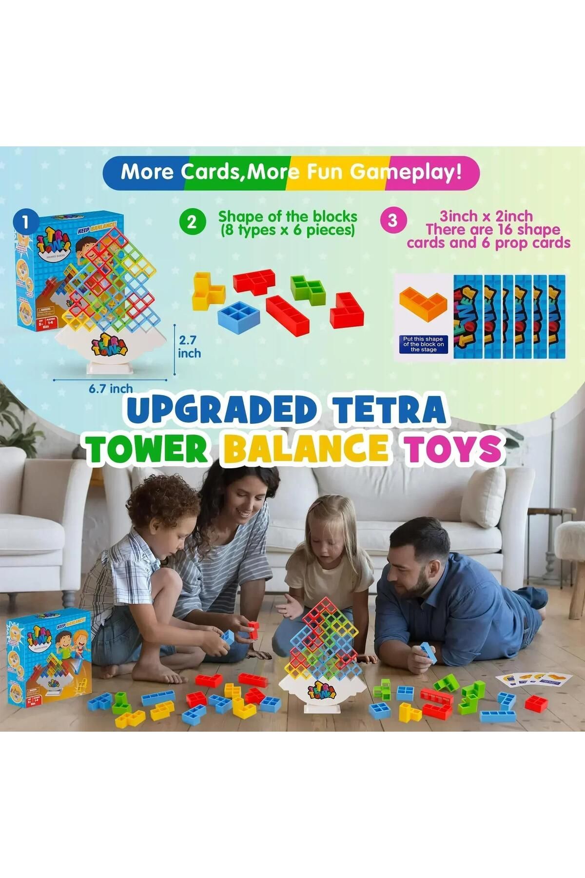 Zigver-48PCS Tetra Tower Fun Balance Stacking Building Blocks Board Game Kids Adults in Back 3