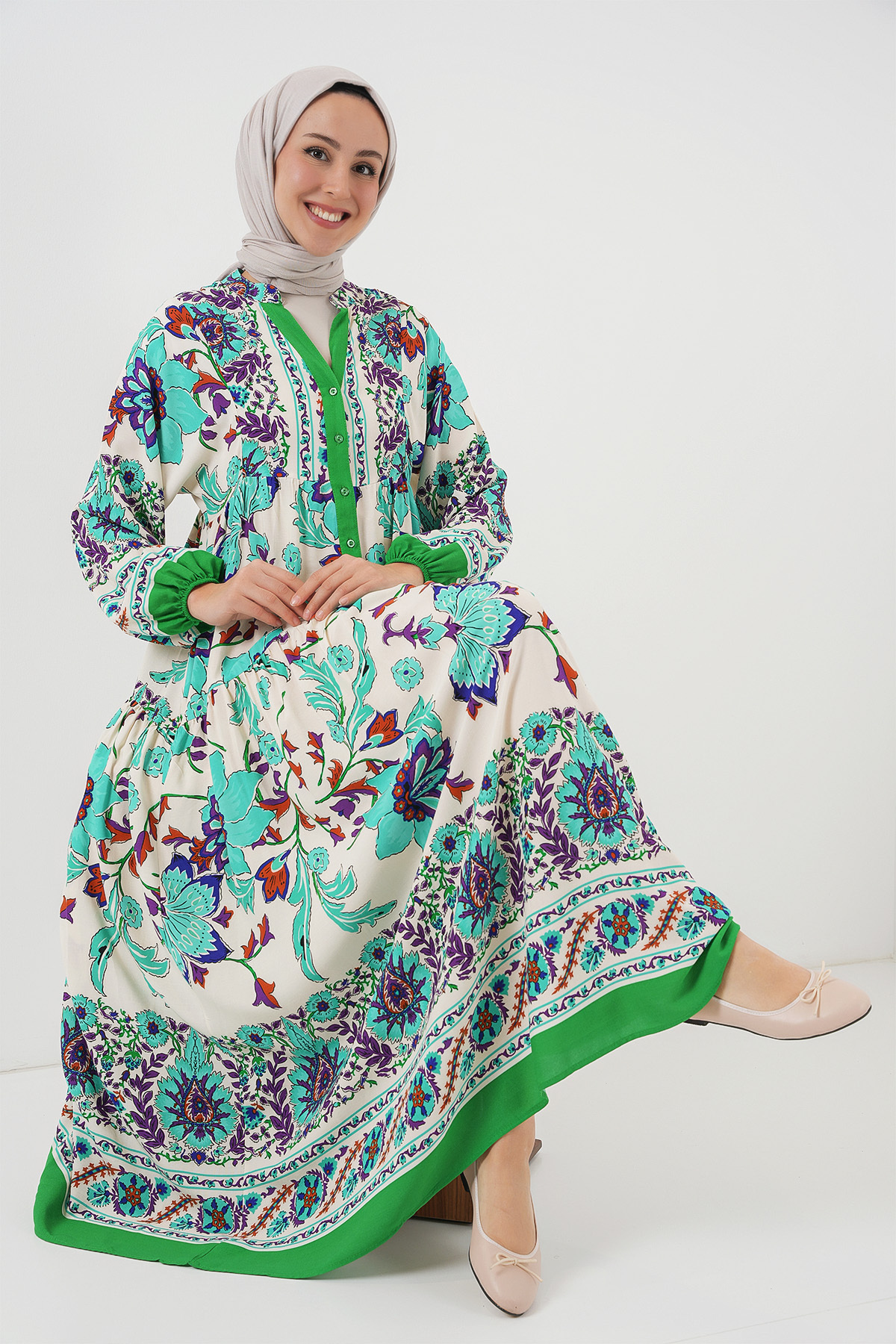 Bigdart-Grünes 2423 authentisches gemustertes Kleid 1