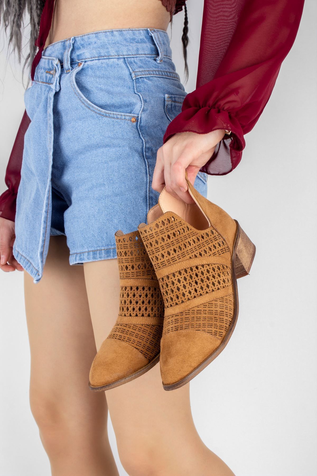 Lal Shoes & Bags-Cizme perforate de vară Gwen pentru femei-brun 4