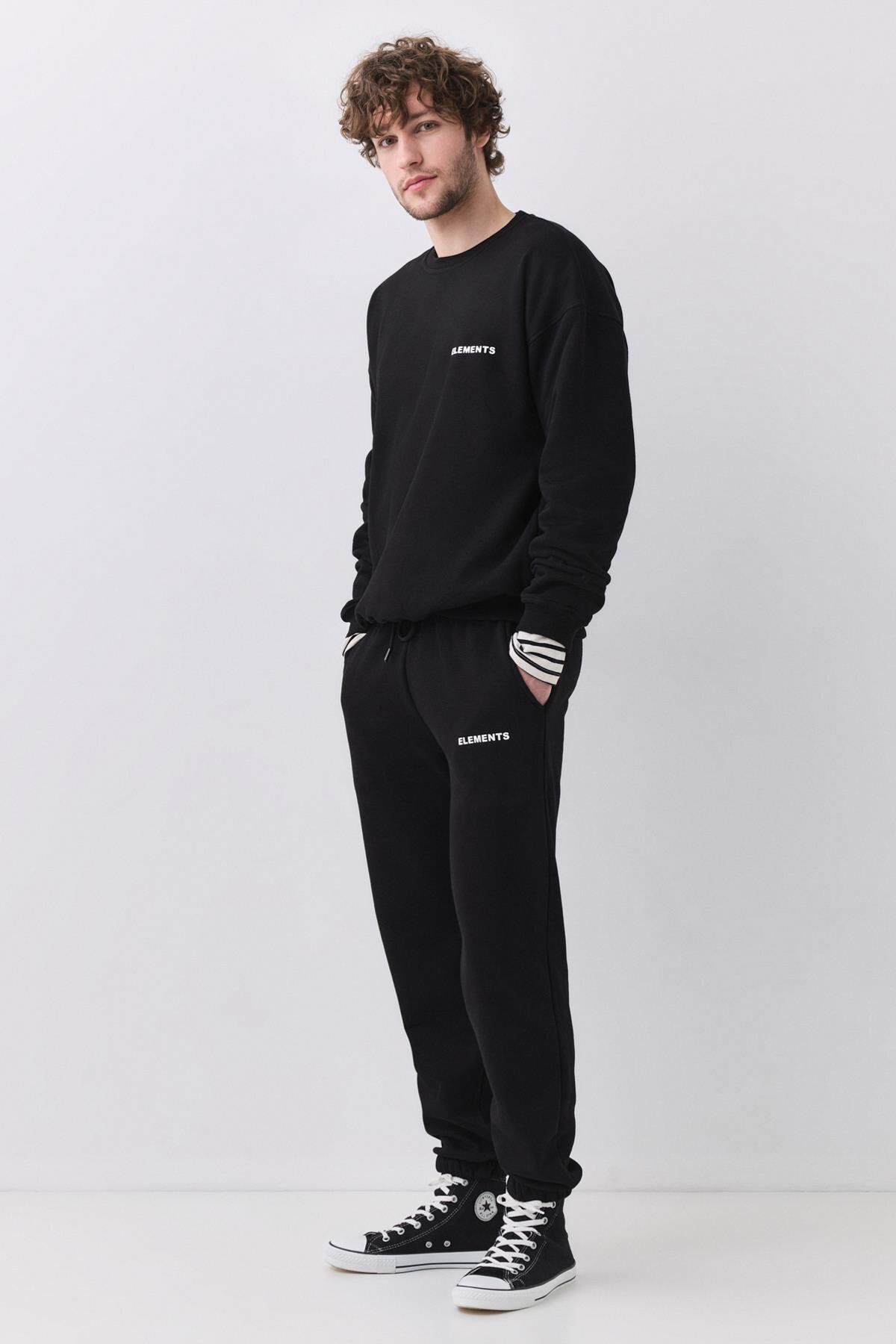 Trendiz-Men's Relaxed Fleece Cotton Tracksuit Set - Black 2031 4