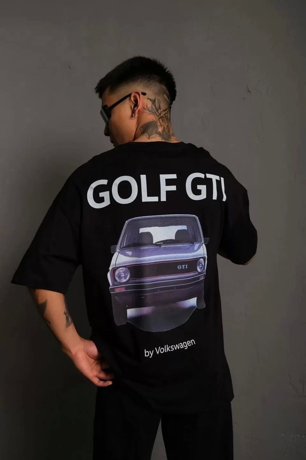 CVS Erkek Sırt Baskılı Bisiklet Yakalı Oversize T-Shirt - Siyah