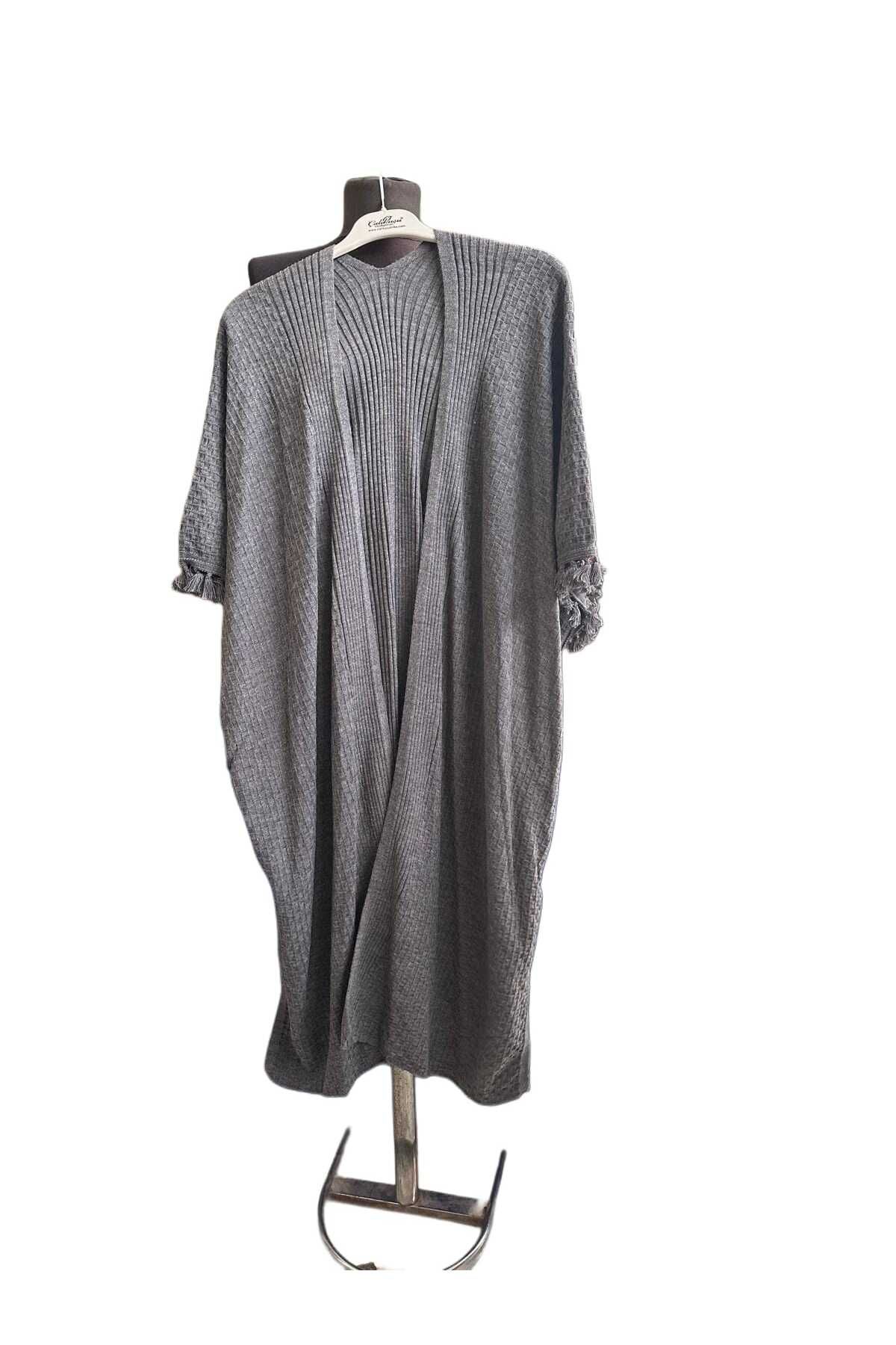 ÇALIKUŞU TRİKO-Çalıkuşu Knitwear, Shawl and Poncho Anthracite Color M2215 1