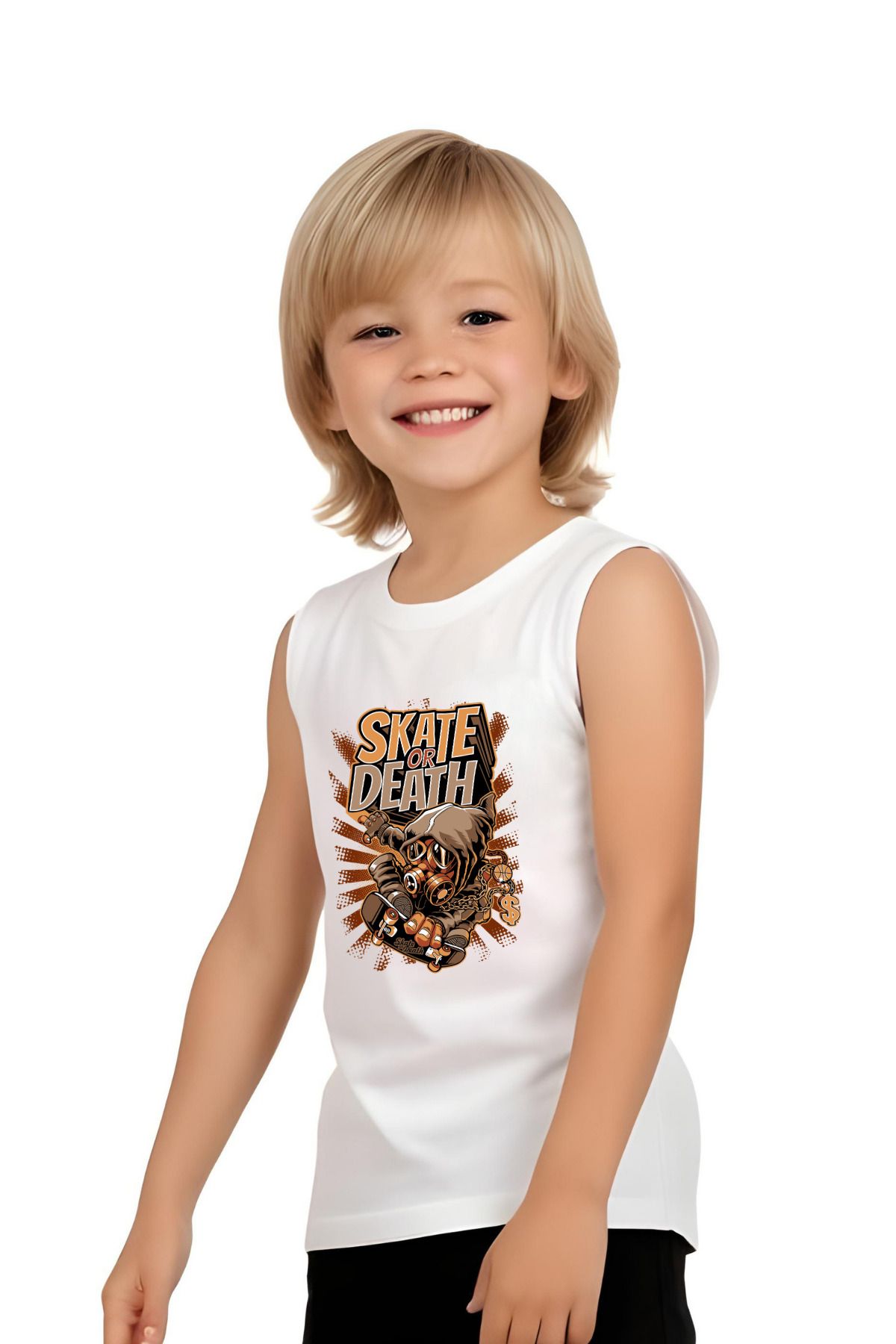 FYK COLLECTİON-Skate or Deaths Printed Boys' Suspender T-Shirt and Shorts Set Top and Bottom 2