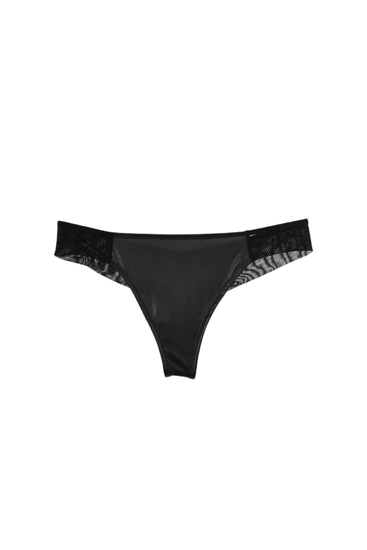 Magic Form-459 Brazilian String Panties with Leather Fabric - Black 2
