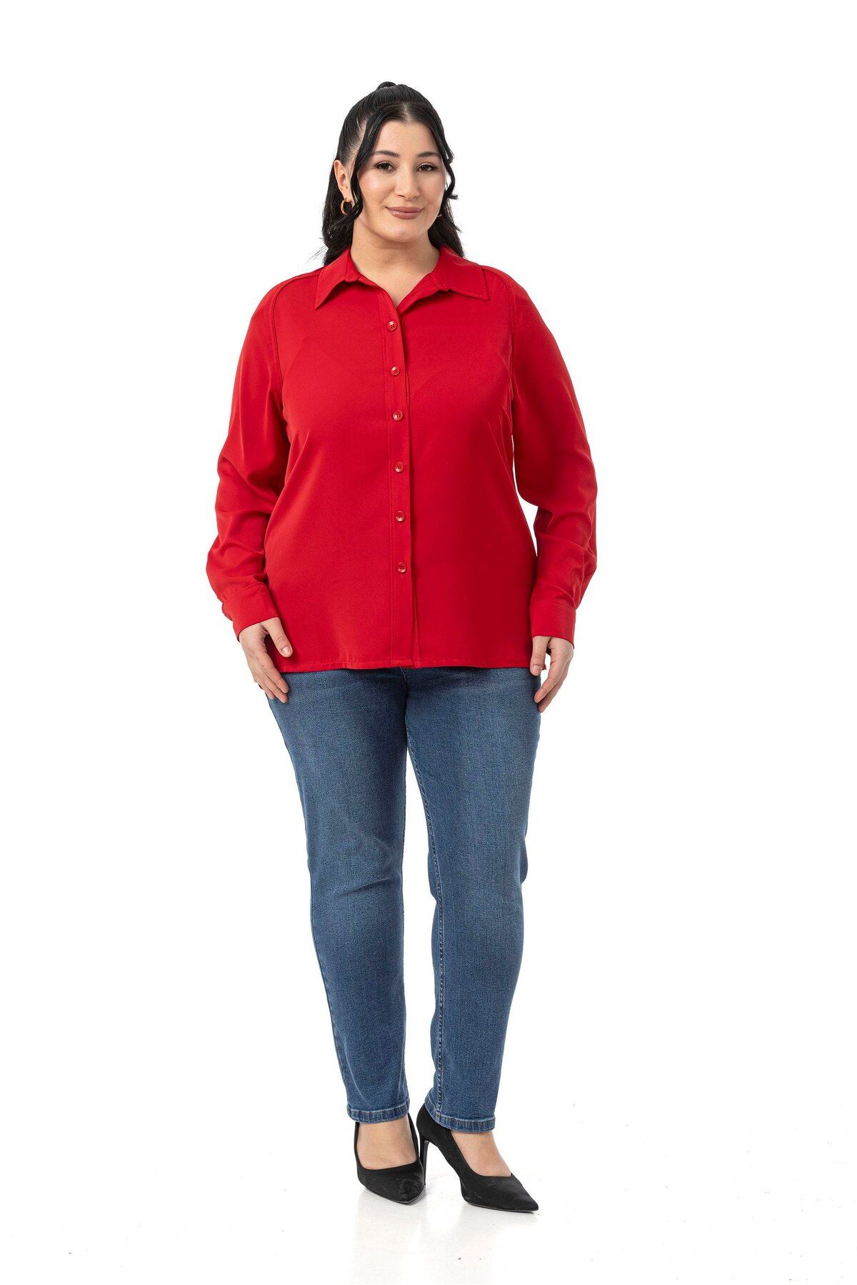 DISENTIS MODEST-Large Size Raglan Sleeve Red Shirt 2