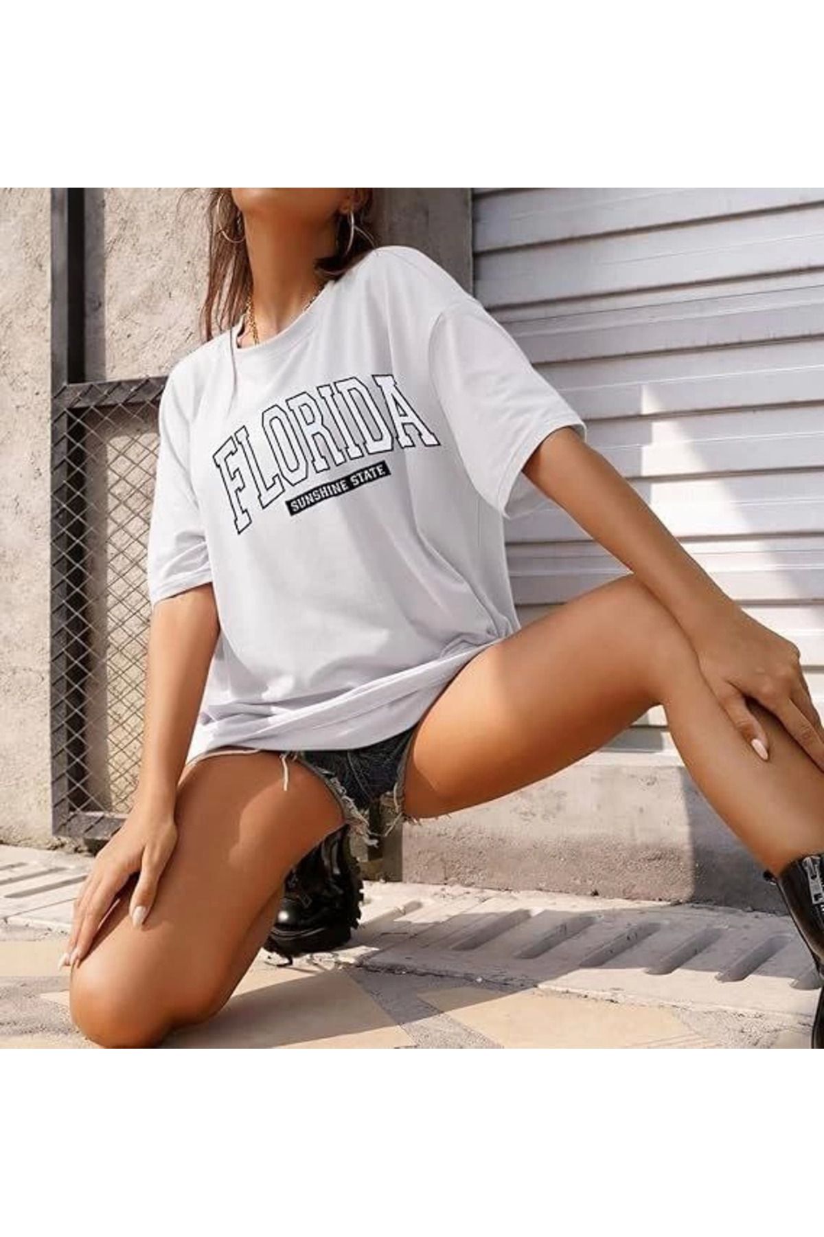 Albayrak Bisiklet Yaka Baskılı T-shirt - Beyaz