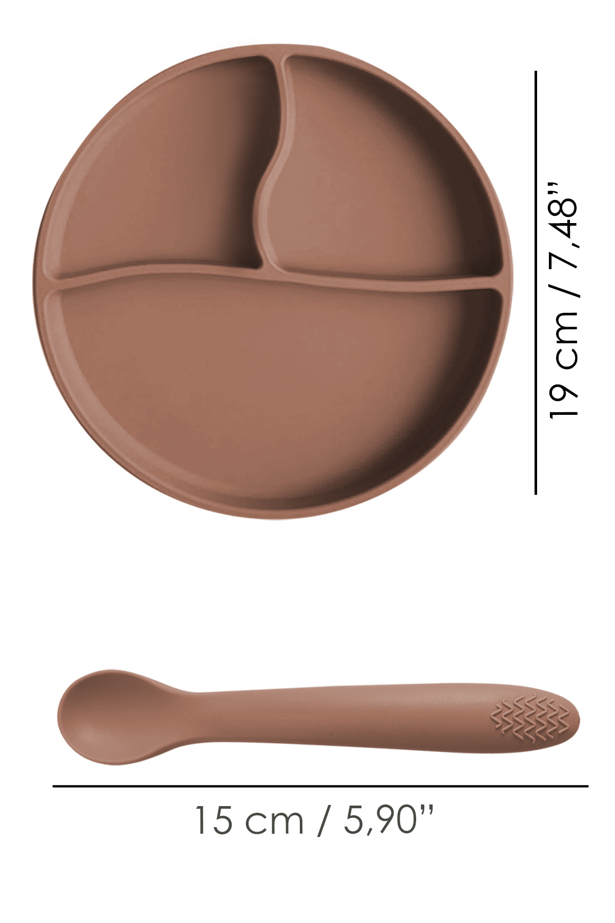 Meleni Baby 4'lü Silikon Beslenme Seti - Bebek Mama Önlüğü, Mama Kaşığı, Kulplu Bardak, Vakumlu Tabak Kahverengi fotoğrafı 7 (önizleme)