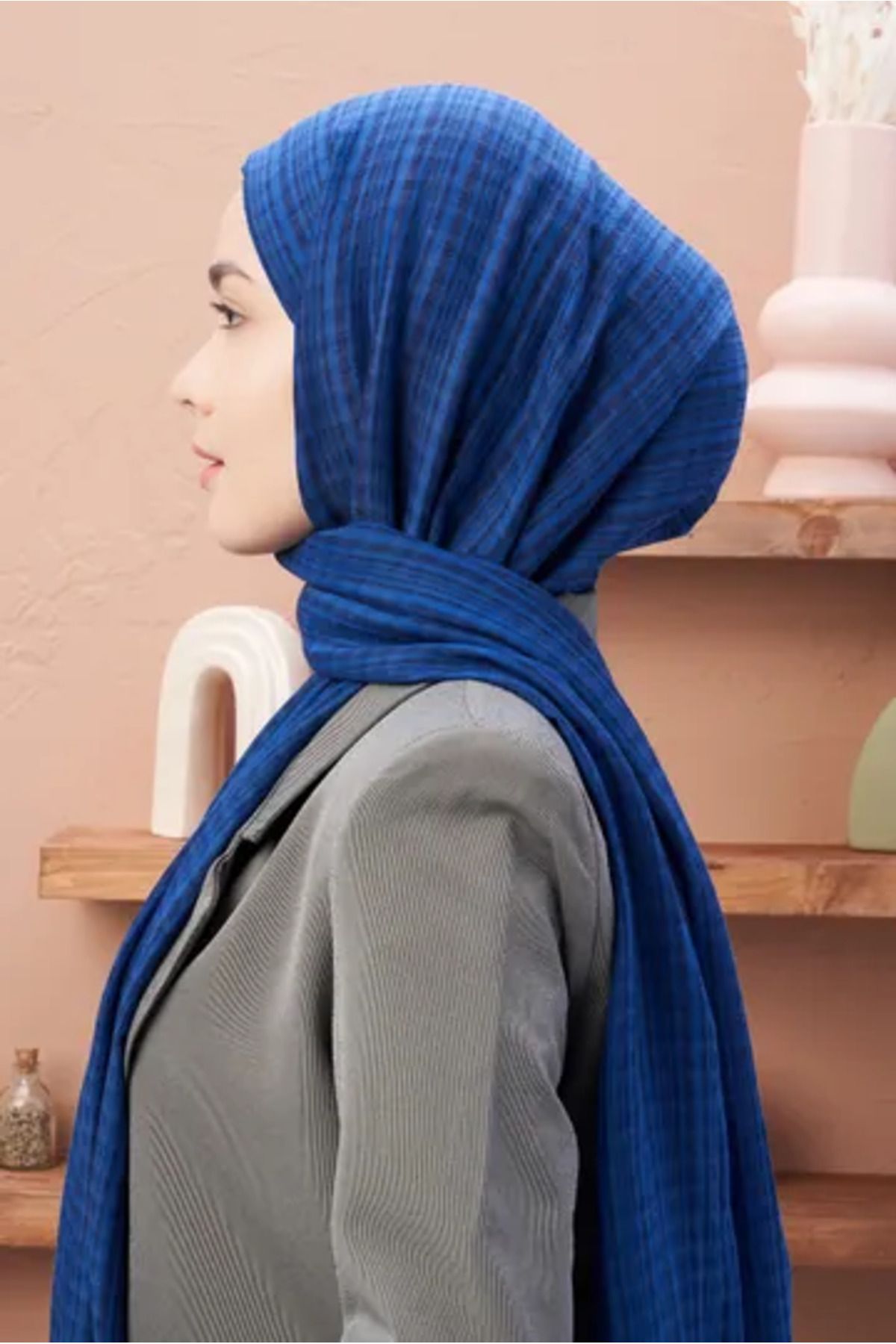 AMİNENESİL-Indigo Color Aminenesil Modakaşmir Misto Cotton Shawl 3