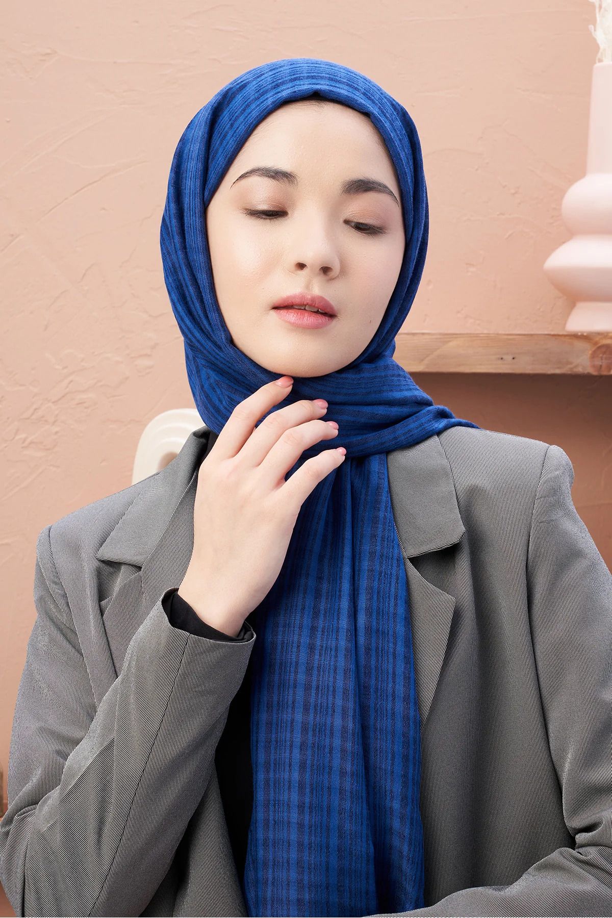 AMİNENESİL-Indigo Color Aminenesil Modakaşmir Misto Cotton Shawl 5