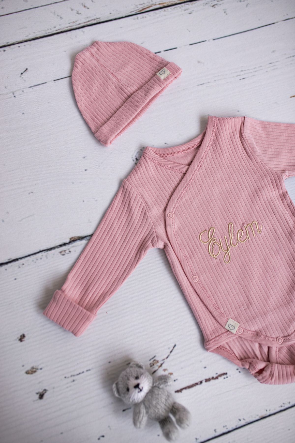 tinykiddesign Zıbın Seti Yeni Doğan Hediyelik Bebek Zıbın Seti 3 Parça Istediğiniz Ismi Nakışla Yazıyoruz fotoğrafı 4 (önizleme)