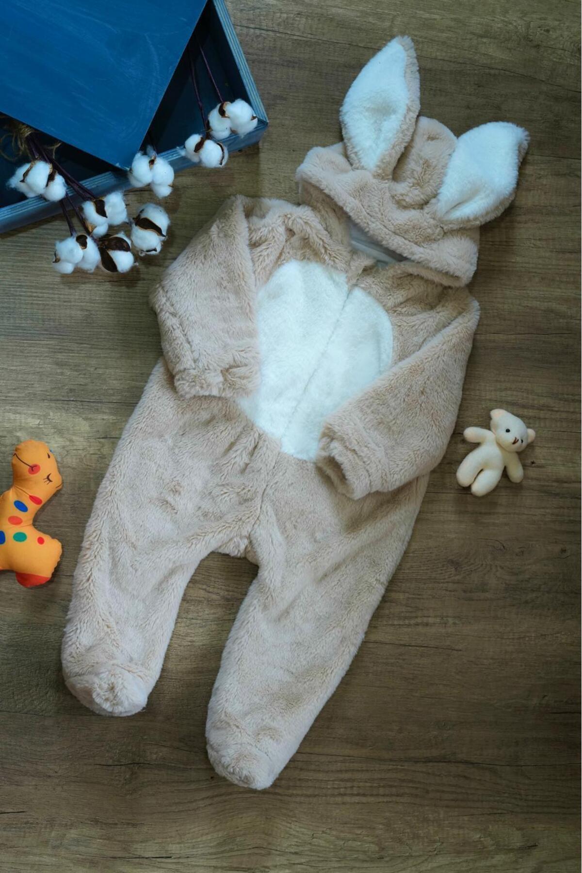 tinykiddesign Bebek Welsoft Tavşan Kulaklı Tulum Pamuklu Kapşonlu Yumuşak Tulum Kişiye Özel Isimli Nakışlı fotoğrafı 3 (önizleme)