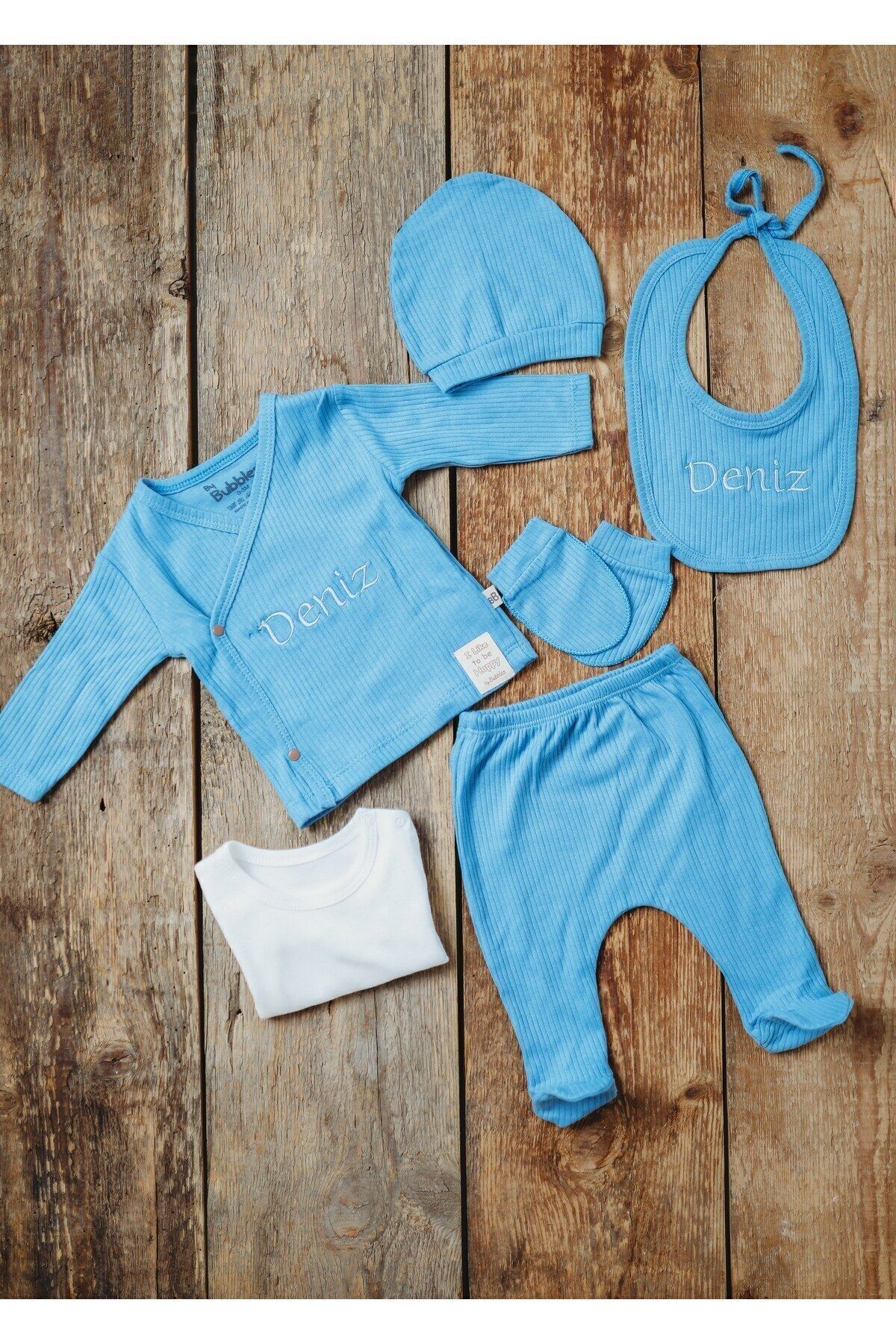 tinykiddesign Zıbın Seti Yeni Doğan Bebek Zıbın Seti 6 Parça Mavi Istediğiniz Ismi Nakışla Yazıyoruz fotoğrafı 4 (önizleme)