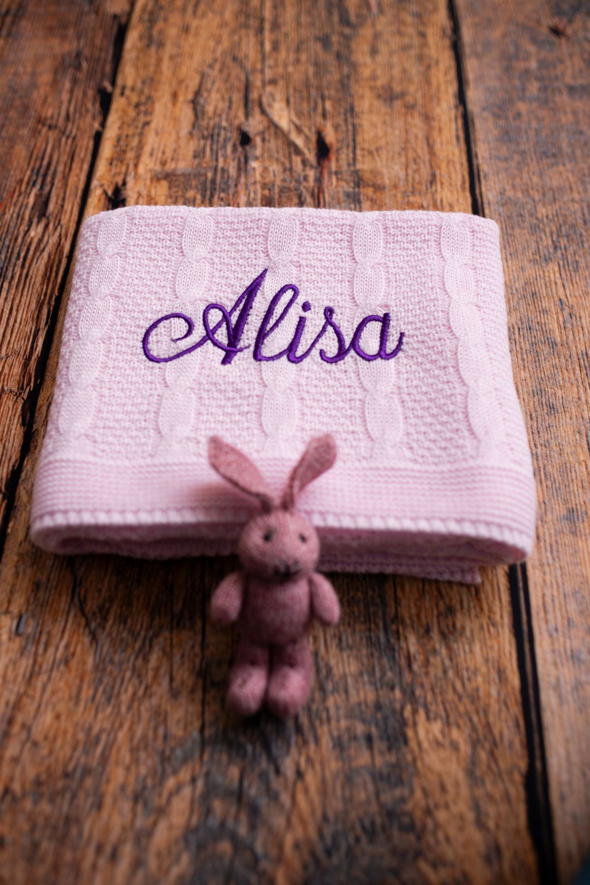 tinykiddesign Pamuklu Bebek Battaniyesi Pembe Triko Örgülü Pembe Bebek Hediyesi Istediğiniz Ismi Nakışla Yazıyoruz fotoğrafı 6 (önizleme)