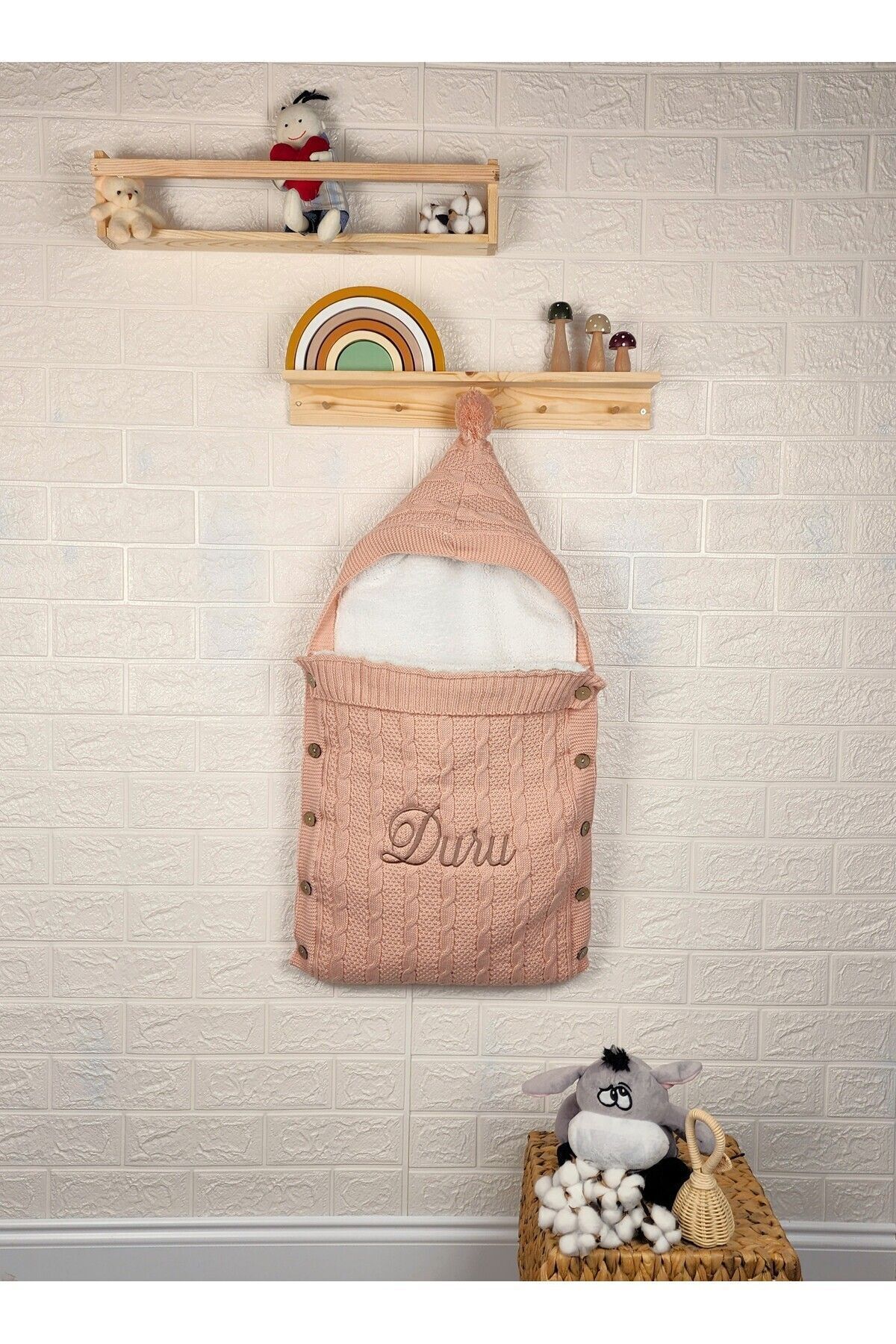 tinykiddesign Oeko Sertifikalı Bebek Kundağı Triko Içi Peluş Örgülü Istediğiniz Ismi Nakışla Yazıyoruz fotoğrafı 3 (önizleme)