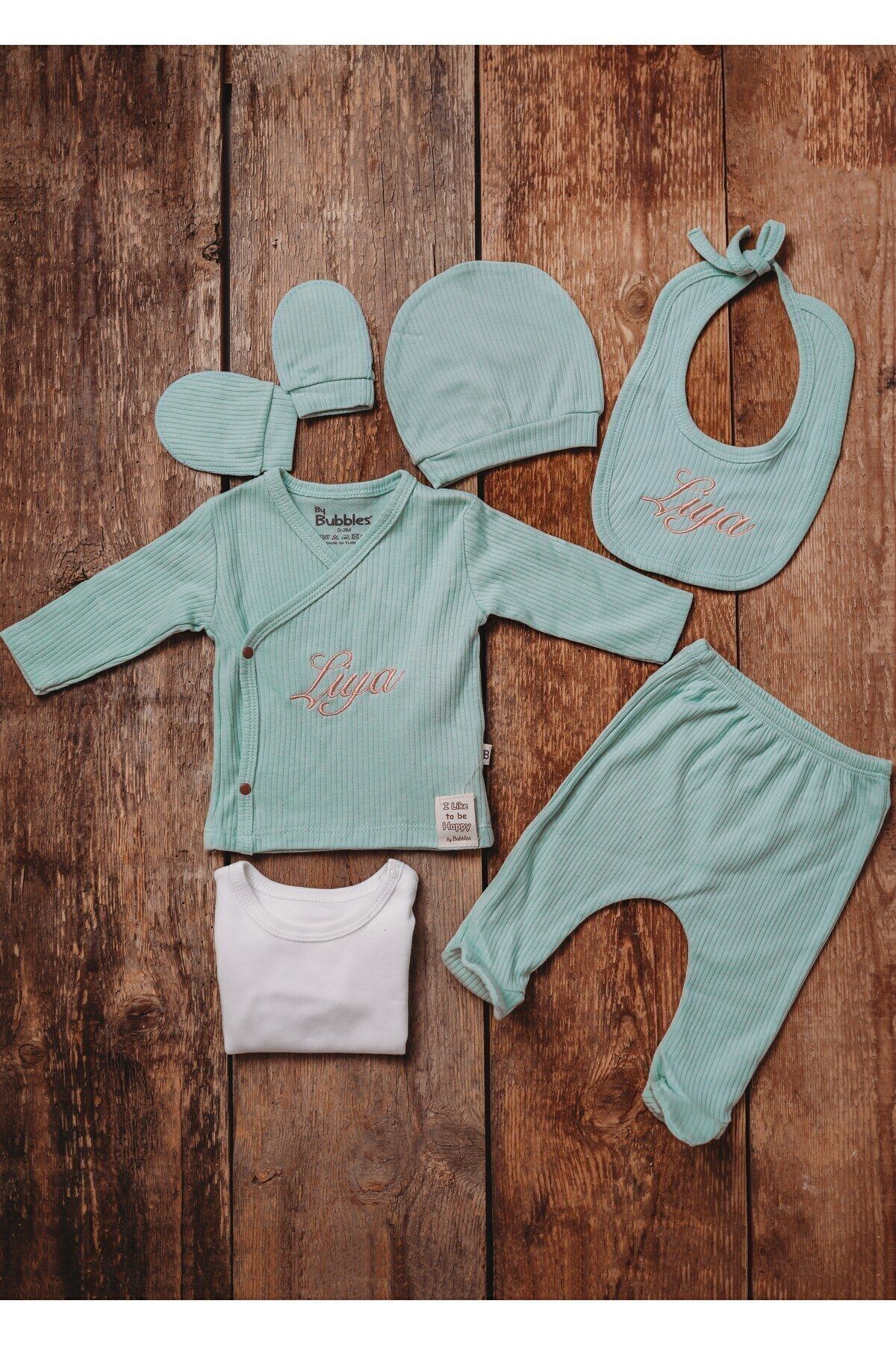 tinykiddesign Zıbın Seti Yeni Doğan Hediyelik Zıbın Seti 6 Parça Yeşil 0-3 Ay Istediğiniz Ismi Nakışla Yazıyoruz fotoğrafı 6 (önizleme)