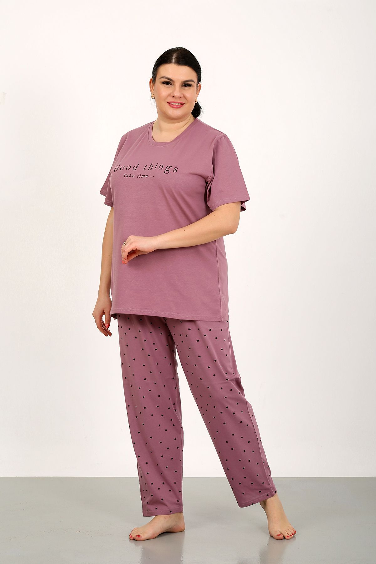 nisaNCa-100% Cotton Large Size Short Sleeve Women's Pajamas Set 2