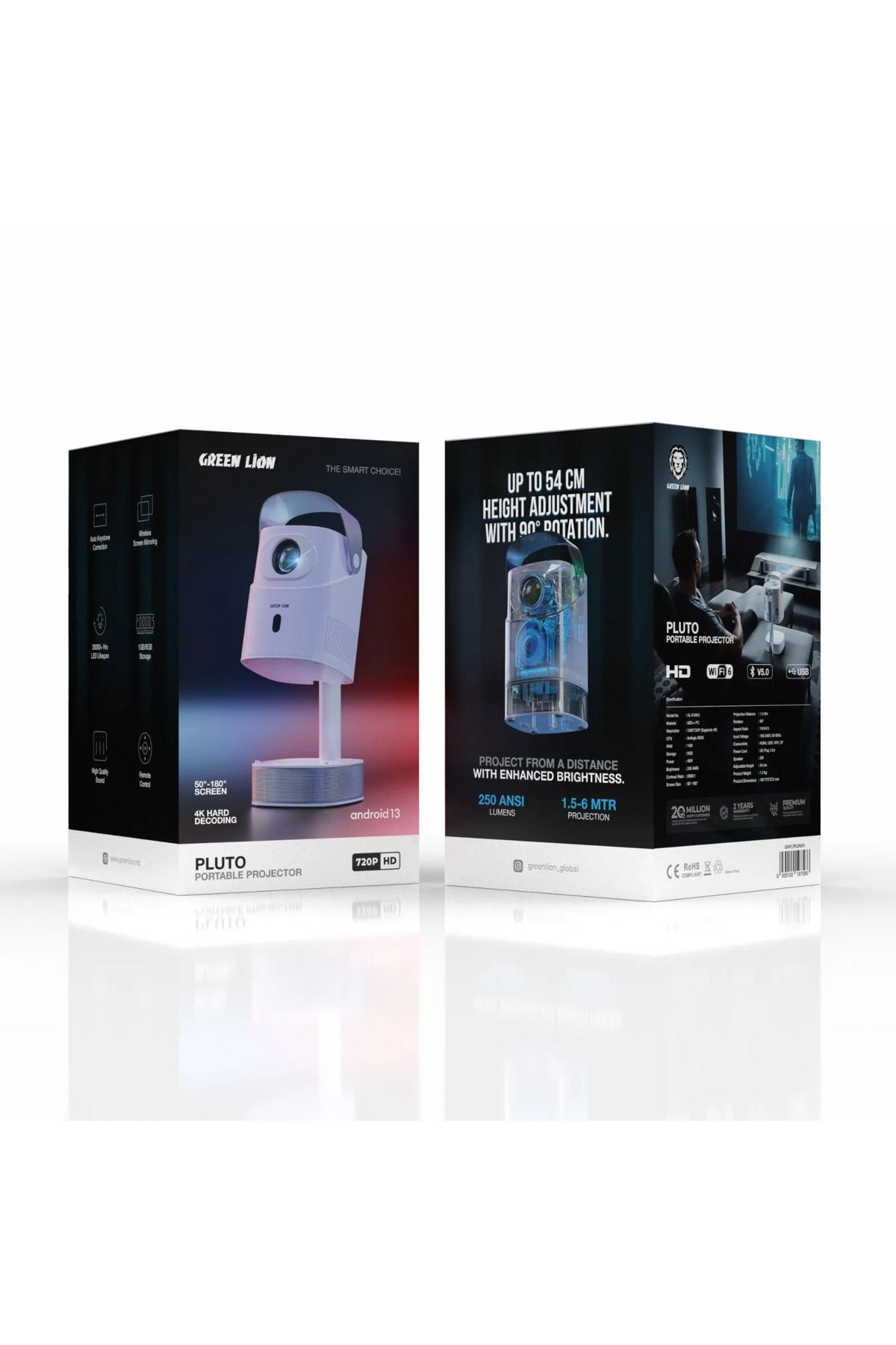 Green Lion-Pluto 4K Portable Projector - White 3