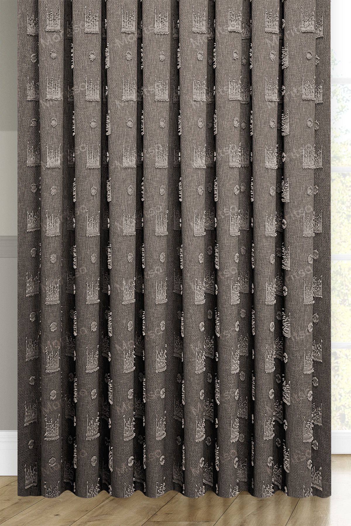MARİTSA-Background Curtain - Soft Linen Series Helora Pattern Brown Tight Pleat (1X3) Curtain 2