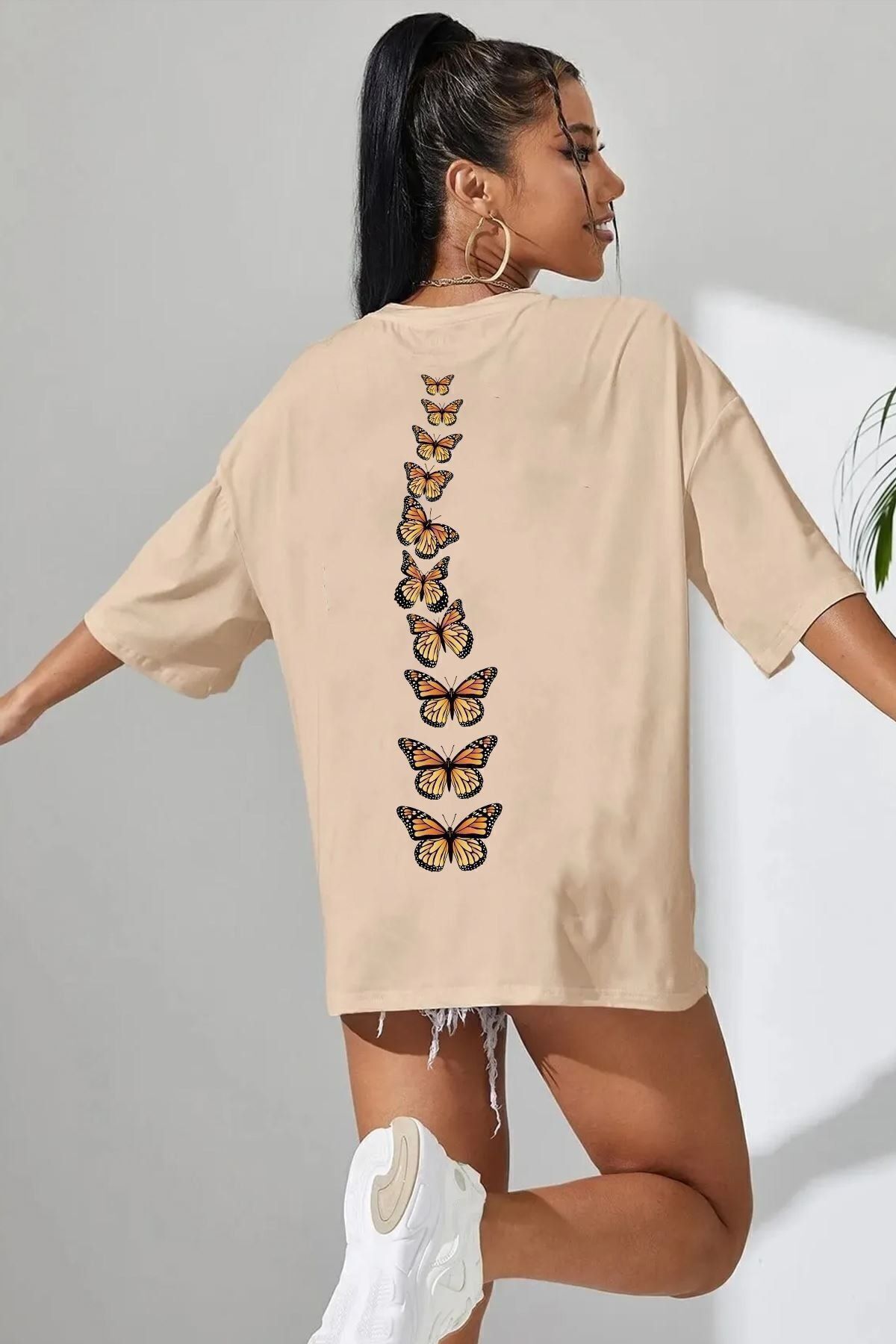 ModaSphere Unisex Sırt Kral Kelebek Baskılı T-shirt