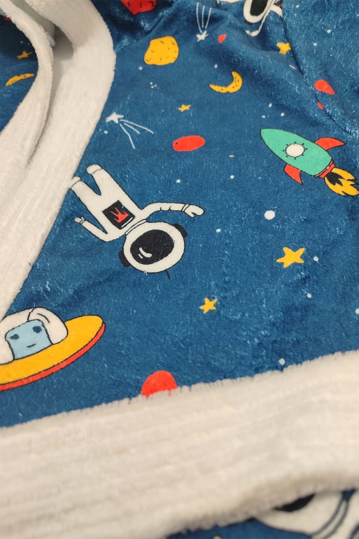 VEVİEN HOME-Space Pattern Digital Printed Young Children's Bathrobe 4