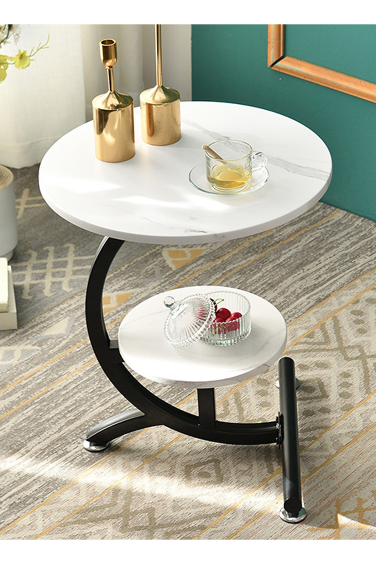 sharpdo-Light Luxury Rock Slab Small Coffee Table, Living Room Sofa Side Round Coffee Table 2