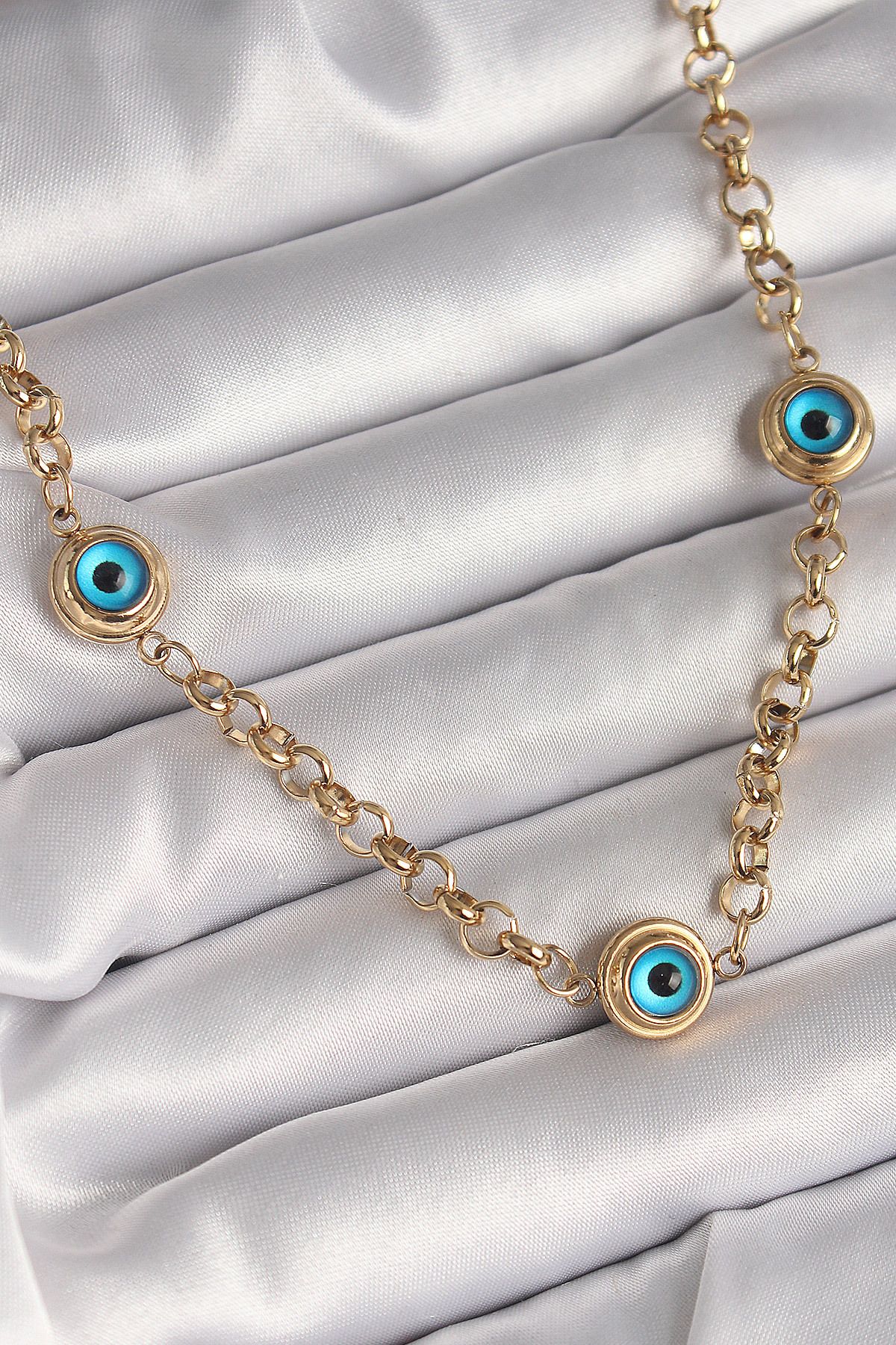 nazeninstoğu-316L Steel Color Chain Evil Eye Bead Model Women's Necklace 1