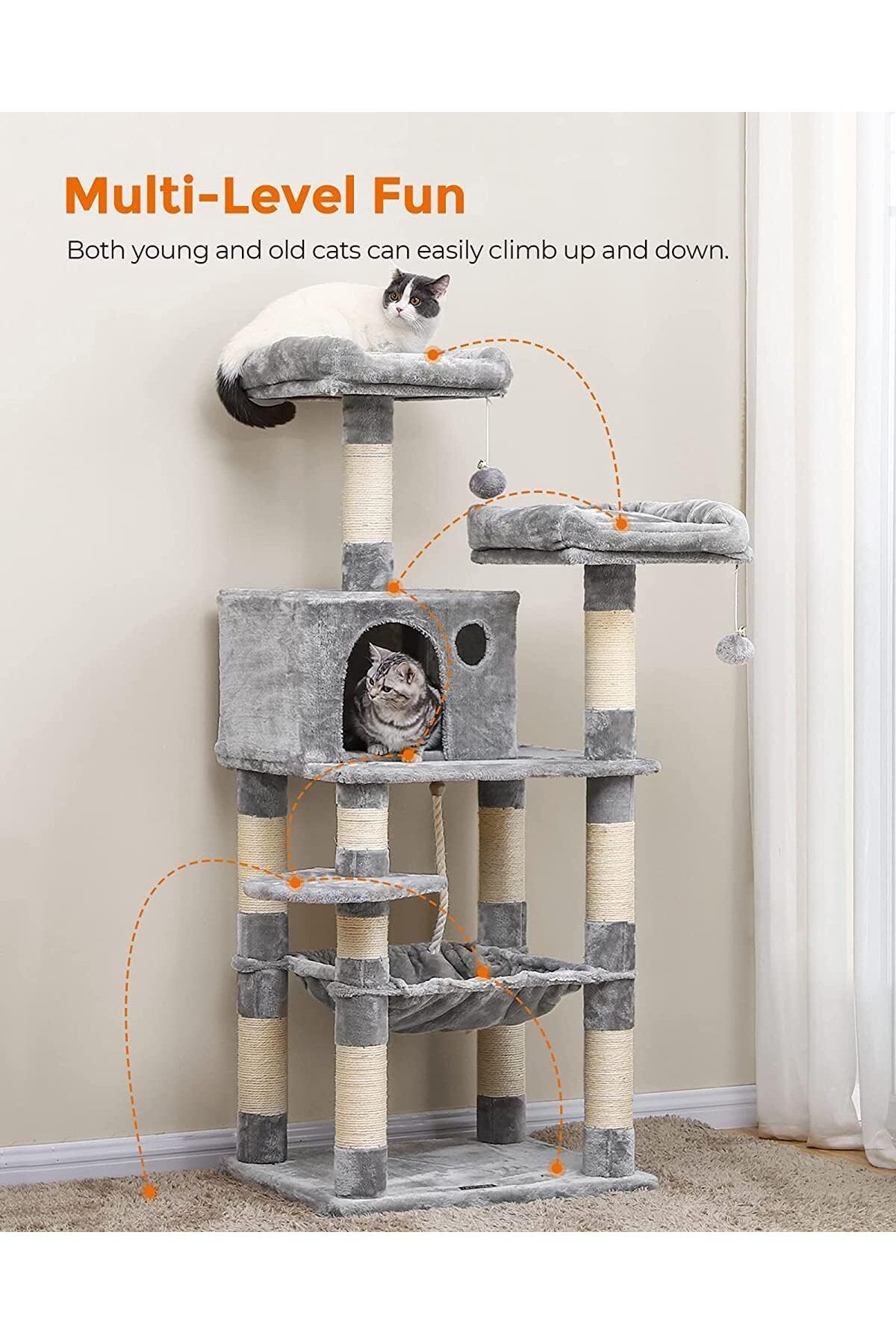 COOYA-Multi-Level Cat Tree, with Sisal-Covered Scratching Posts, Tall Cat Climbing Stand for Kitten, Pets 2