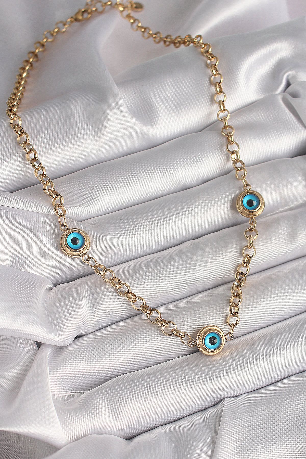 nazeninstoğu-316L Steel Color Chain Evil Eye Bead Model Women's Necklace 2